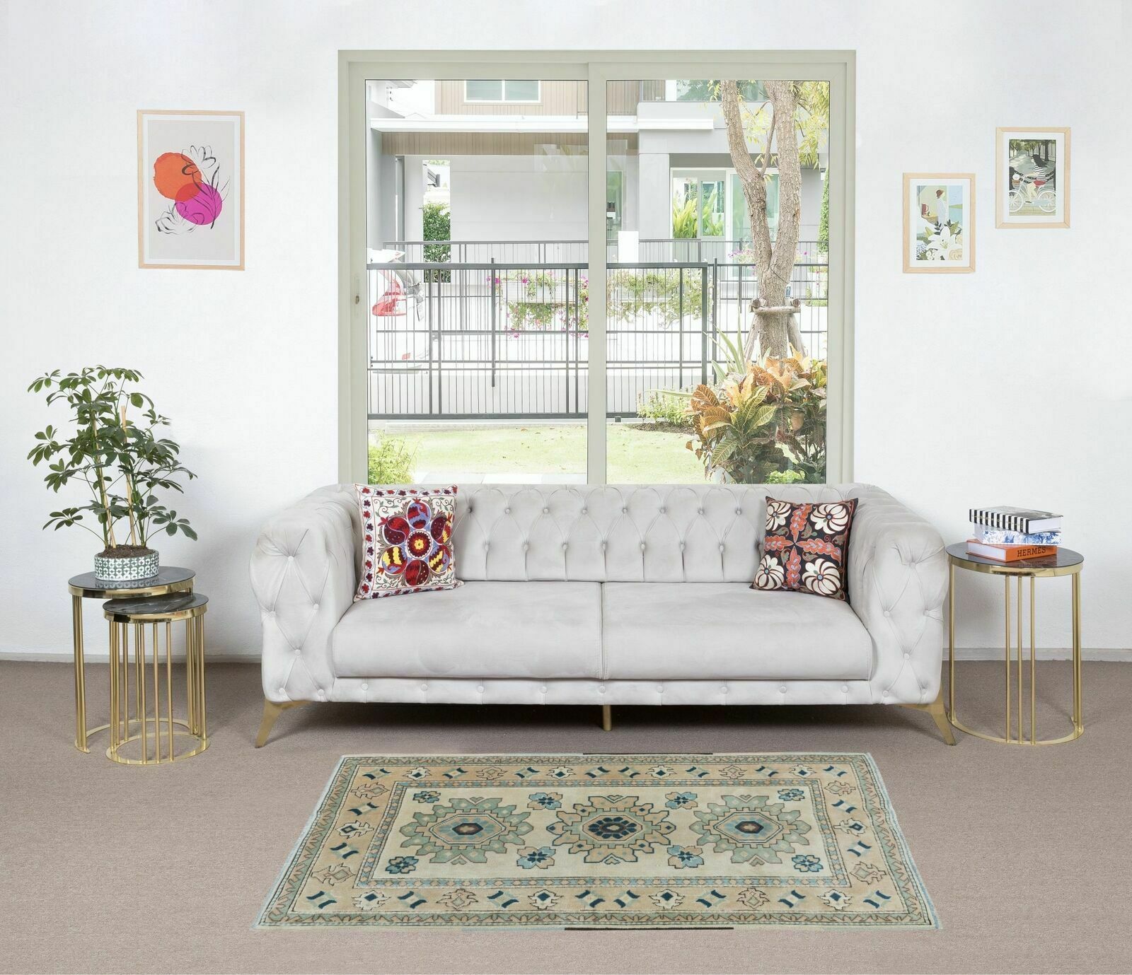 4x6 Ft Vintage Turkish Traditional Rug With Medallions, Handmade Village Carpet photo furniture