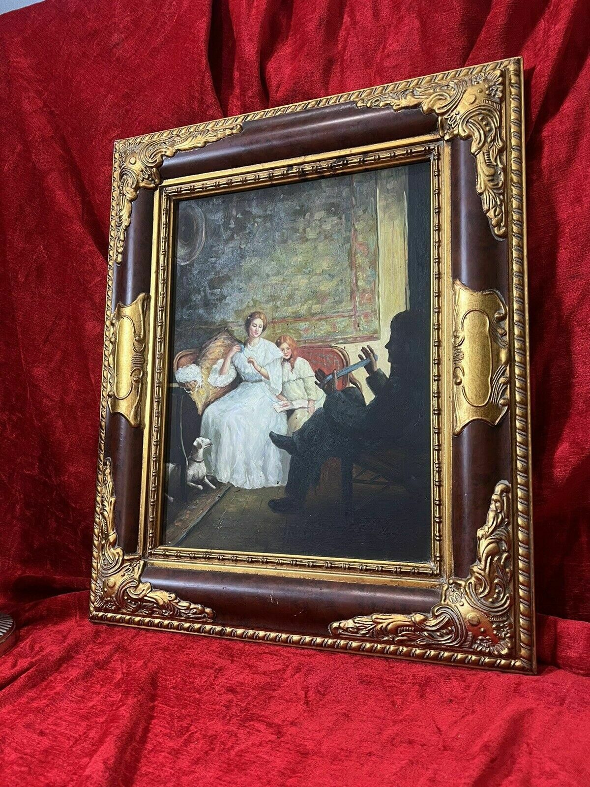 20th Century Victorian Family Interior Scene Of 'Winding Wool' Oil Painting photo buy