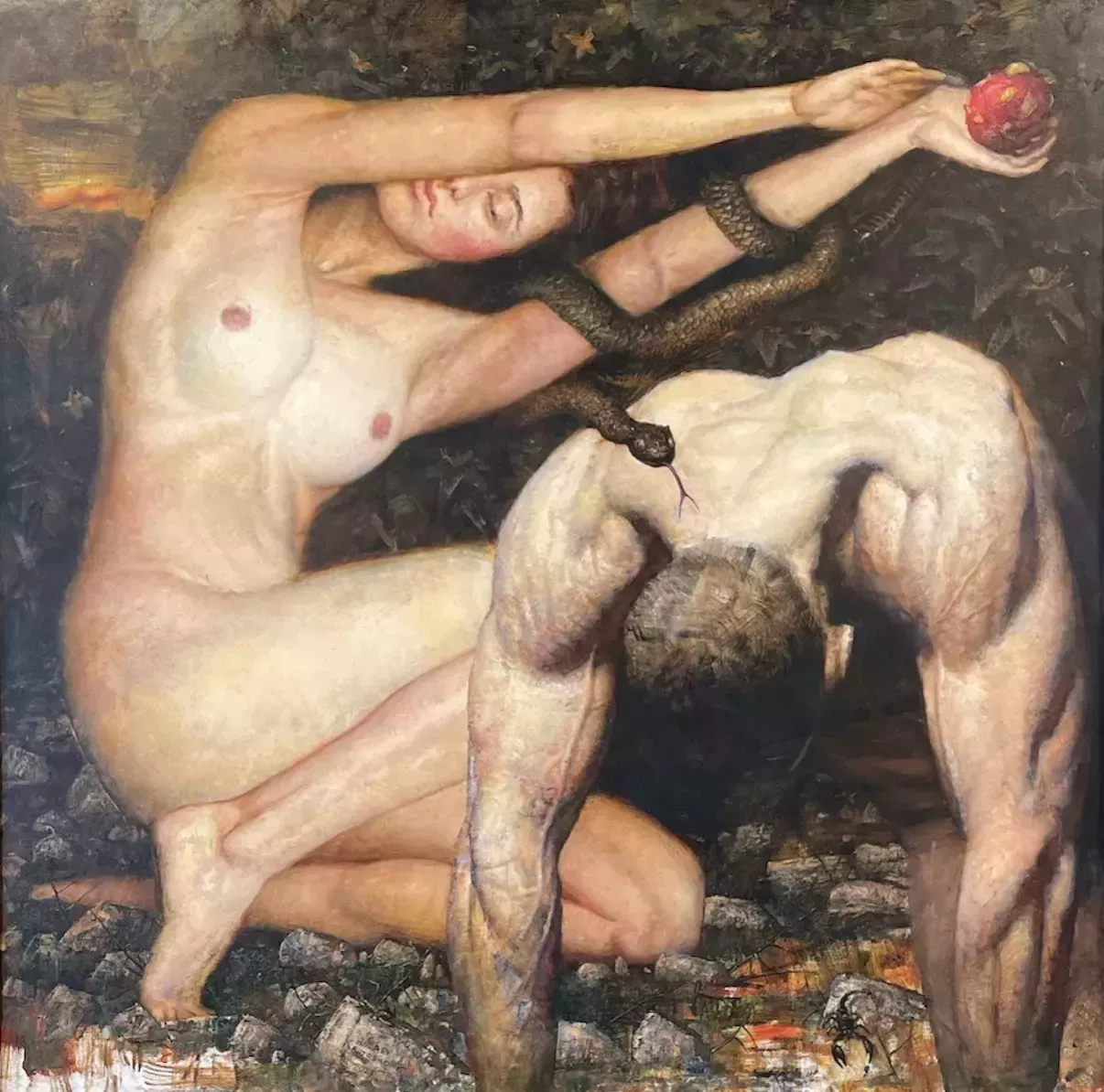 Overpainted Giclée Print On Canvas, Adam And Eve. 2023. By Kartashov Andrey, Russia, 21st Century. 1 Of 15 Tinted Print. photo furniture