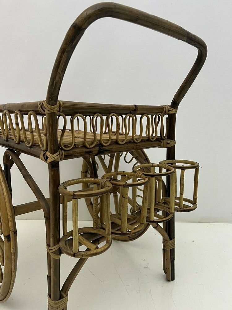 Mid Century Riviera Trolley In Bamboo And Wicker, 1950s photo vintage