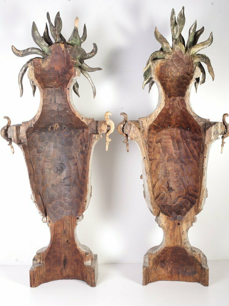 Home Decor Large 18th Century Bohemian Decorative Lime Wood Vases, Set Of 2 photo