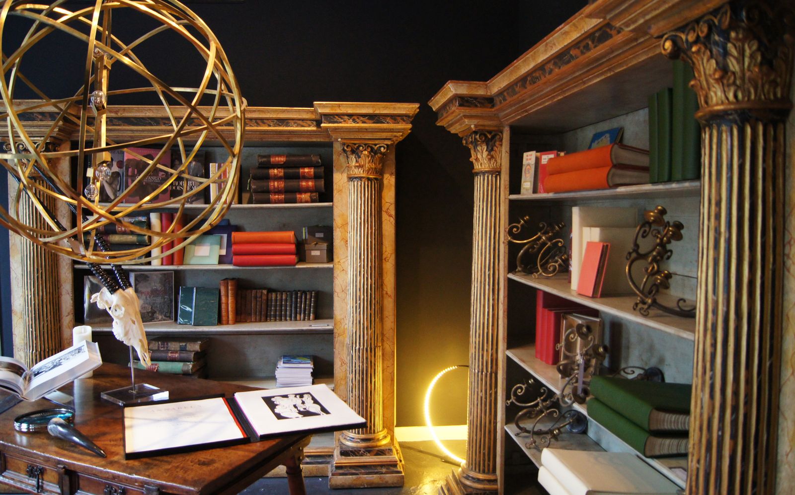 A Pair Of Large Neoclassical Style Gilt Wood And Painted Open Bookcases photo furniture