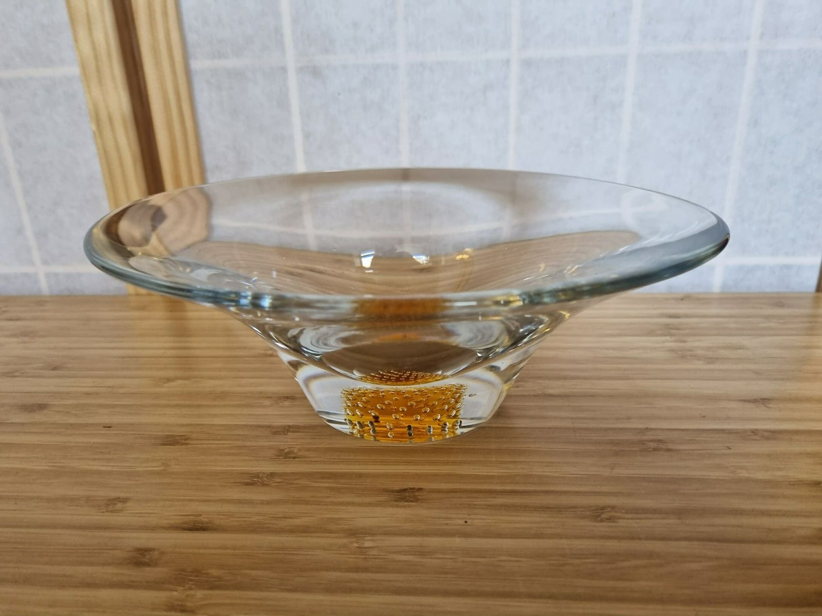 David Hammond Design Yellow Bowl, Thomas Webb England Flair, Mid Century Glass Collectible