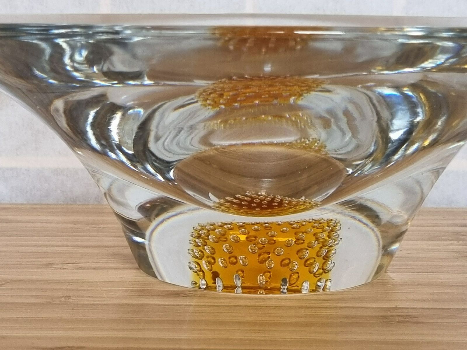 David Hammond Design Yellow Bowl, Thomas Webb England Flair, Mid Century Glass Collectible photo vintage