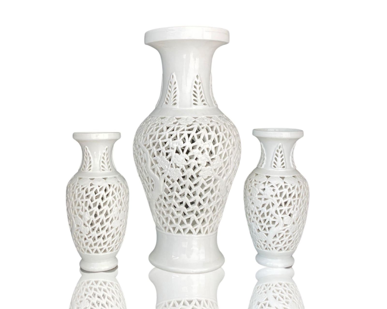 White Blanc De Chine Vase | 3pcs | Reticulated Porcelain