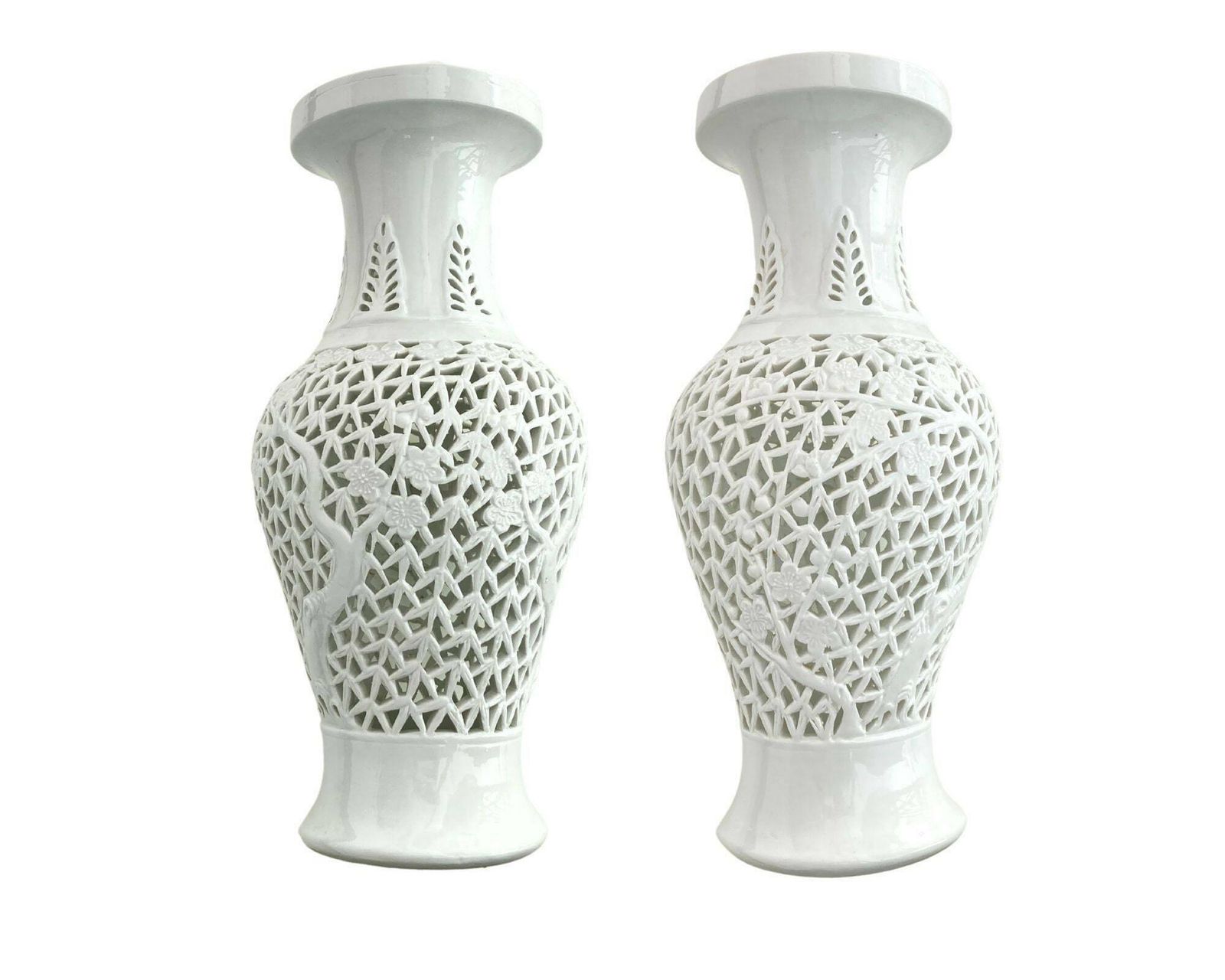 White Blanc De Chine Vase | 3pcs | Reticulated Porcelain photo furniture