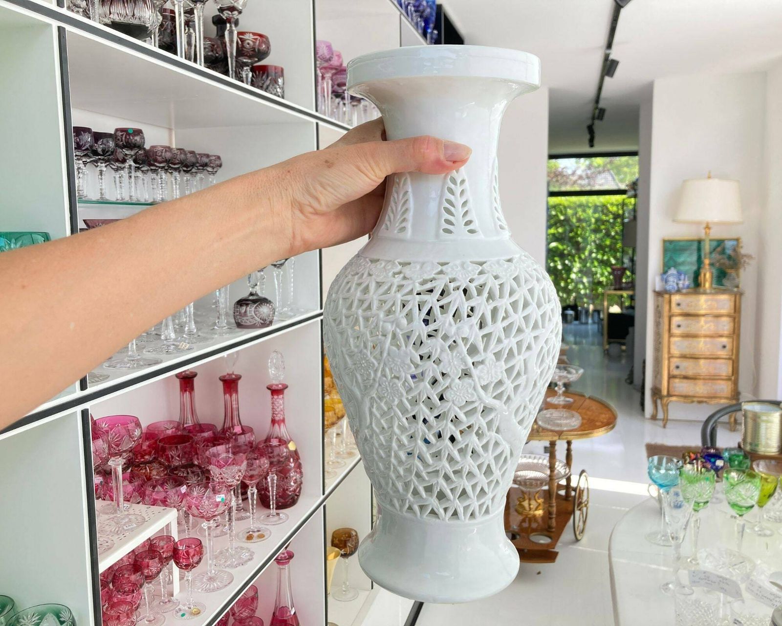 White Blanc De Chine Vase | 3pcs | Reticulated Porcelain photo vintage