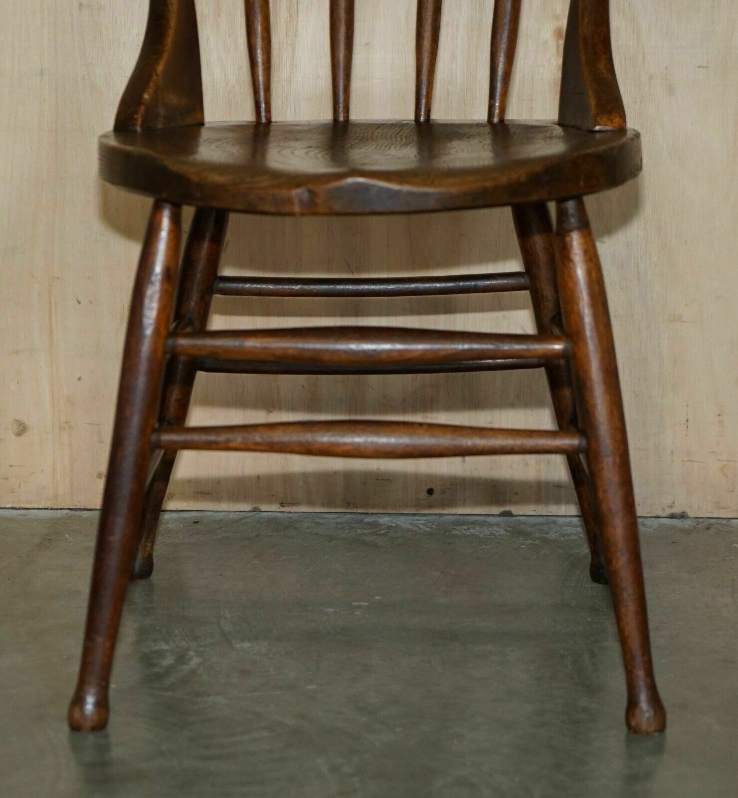 Pair Of Antique English Elm Windsor Stick Back Chairs Stamped Lea Hall Infantry photo vintage