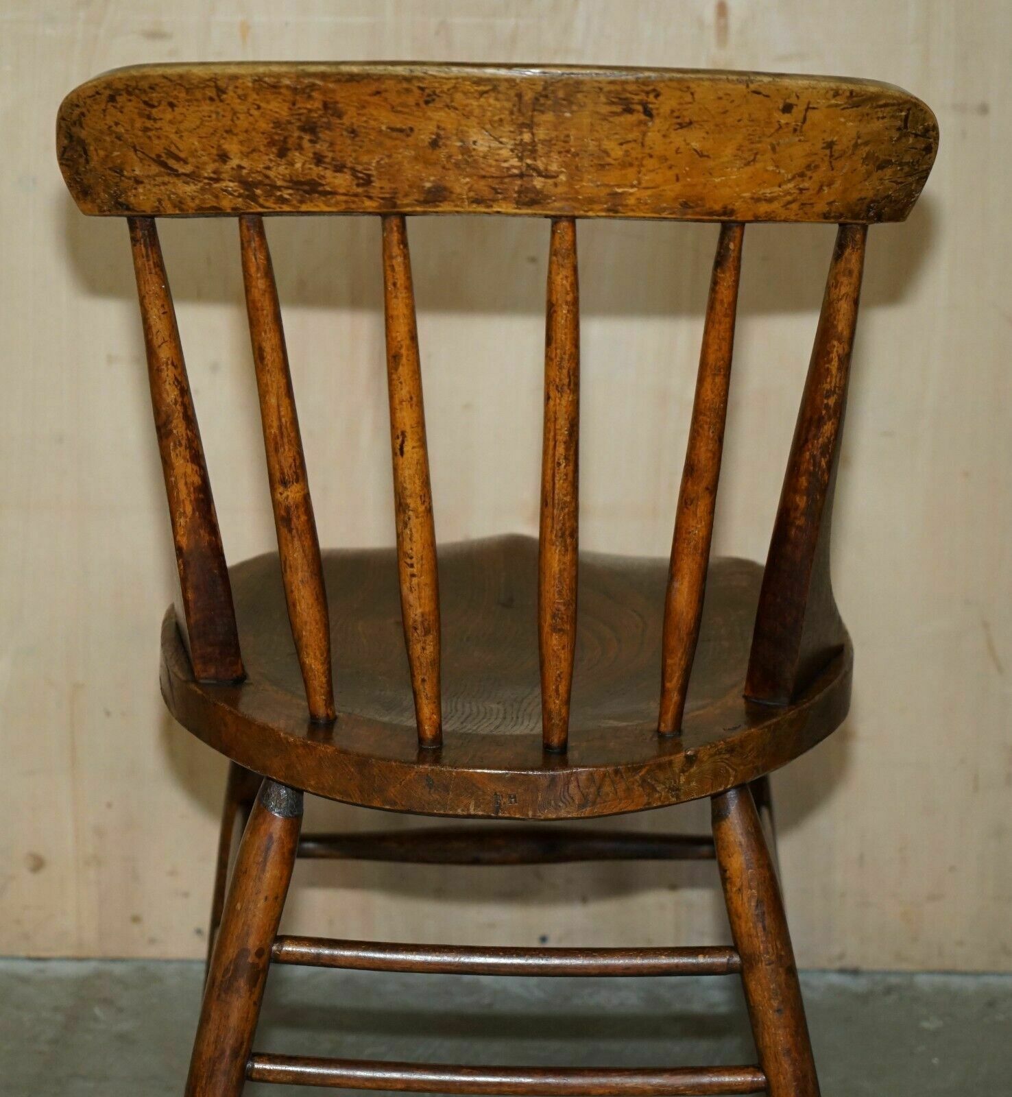 1350.0 Pair Of Antique English Elm Windsor Stick Back Chairs Stamped Lea Hall Infantry photo