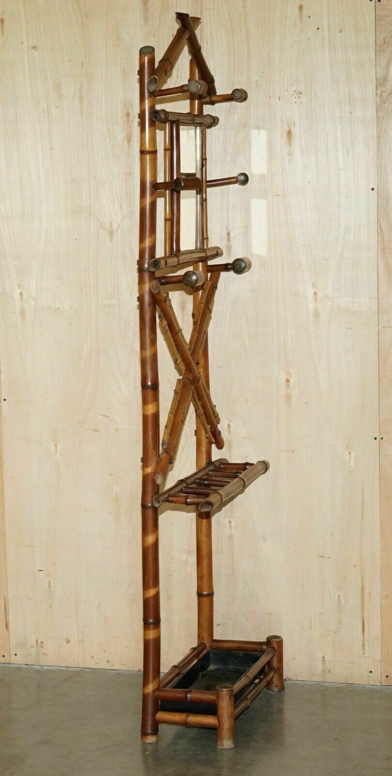 photo buy Antique Circa 1920's Art Deco Bamboo Hat Coat Gloves & Scarf Rack With Mirror