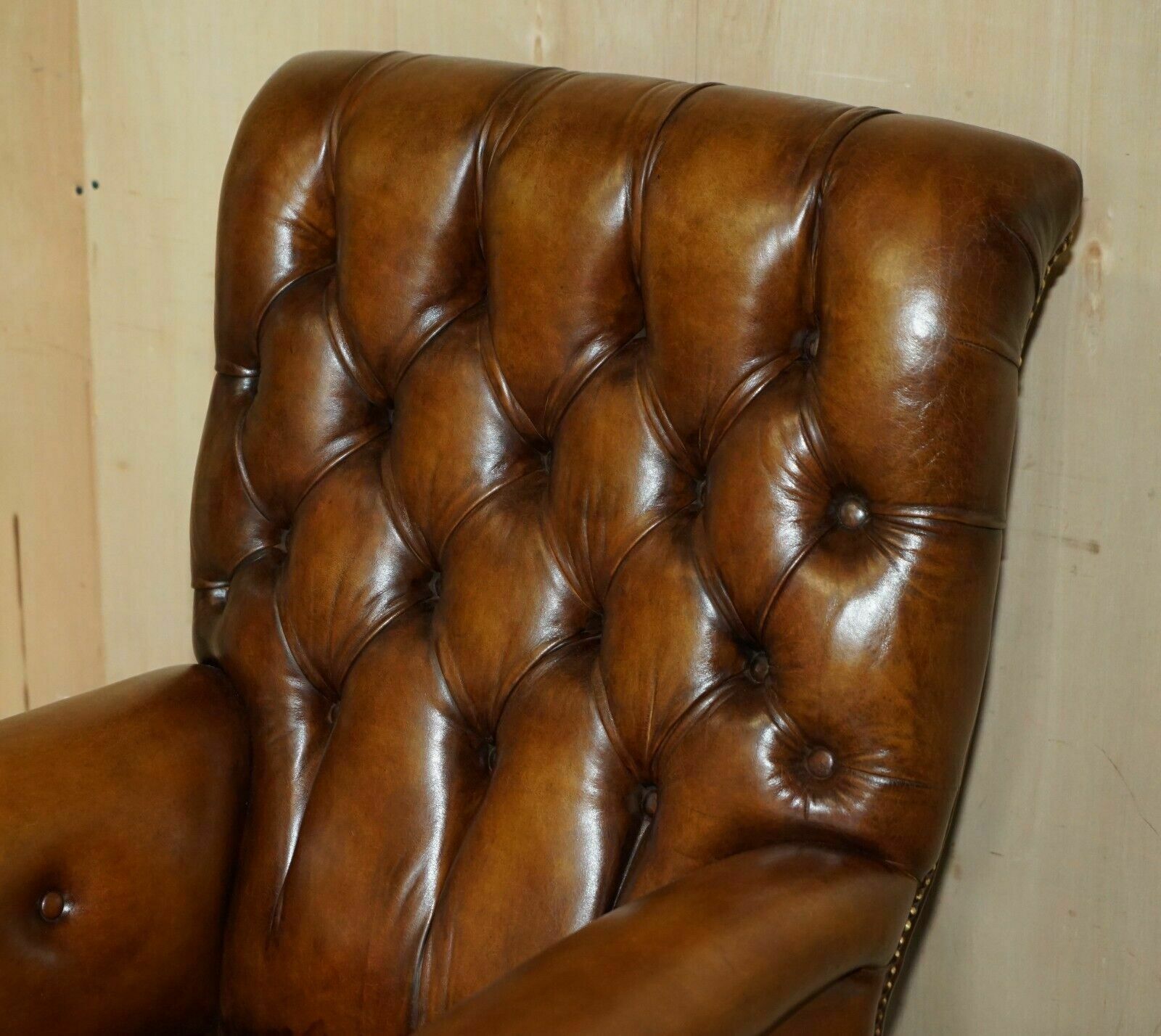 Restored Antique William IV Chesterfield Brown Leather Armchair + Writing Slope photo Furniture