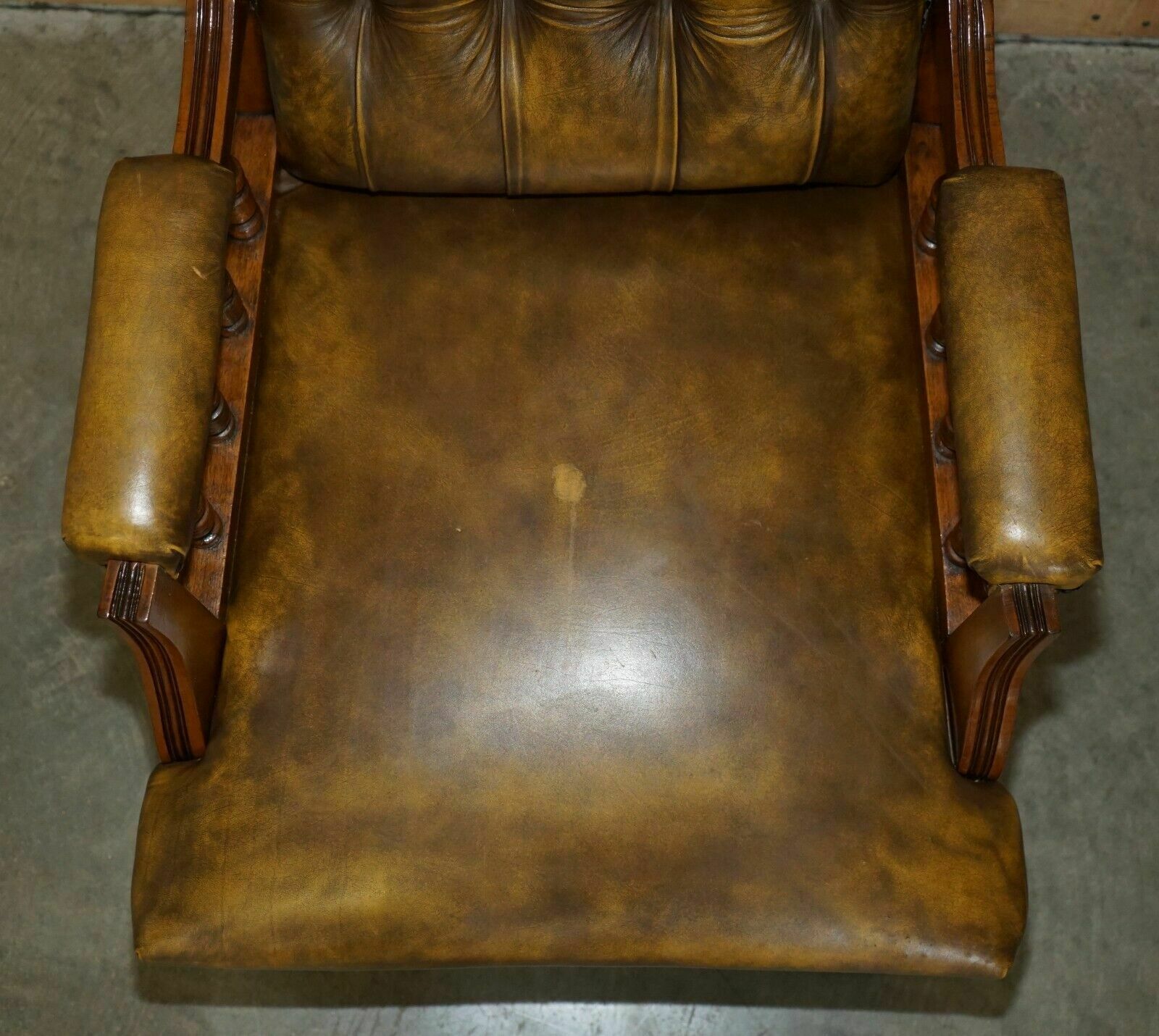 Stunning Vintage Chesterfield Tufted Petrol Brown Leather Library Armchair photo buy