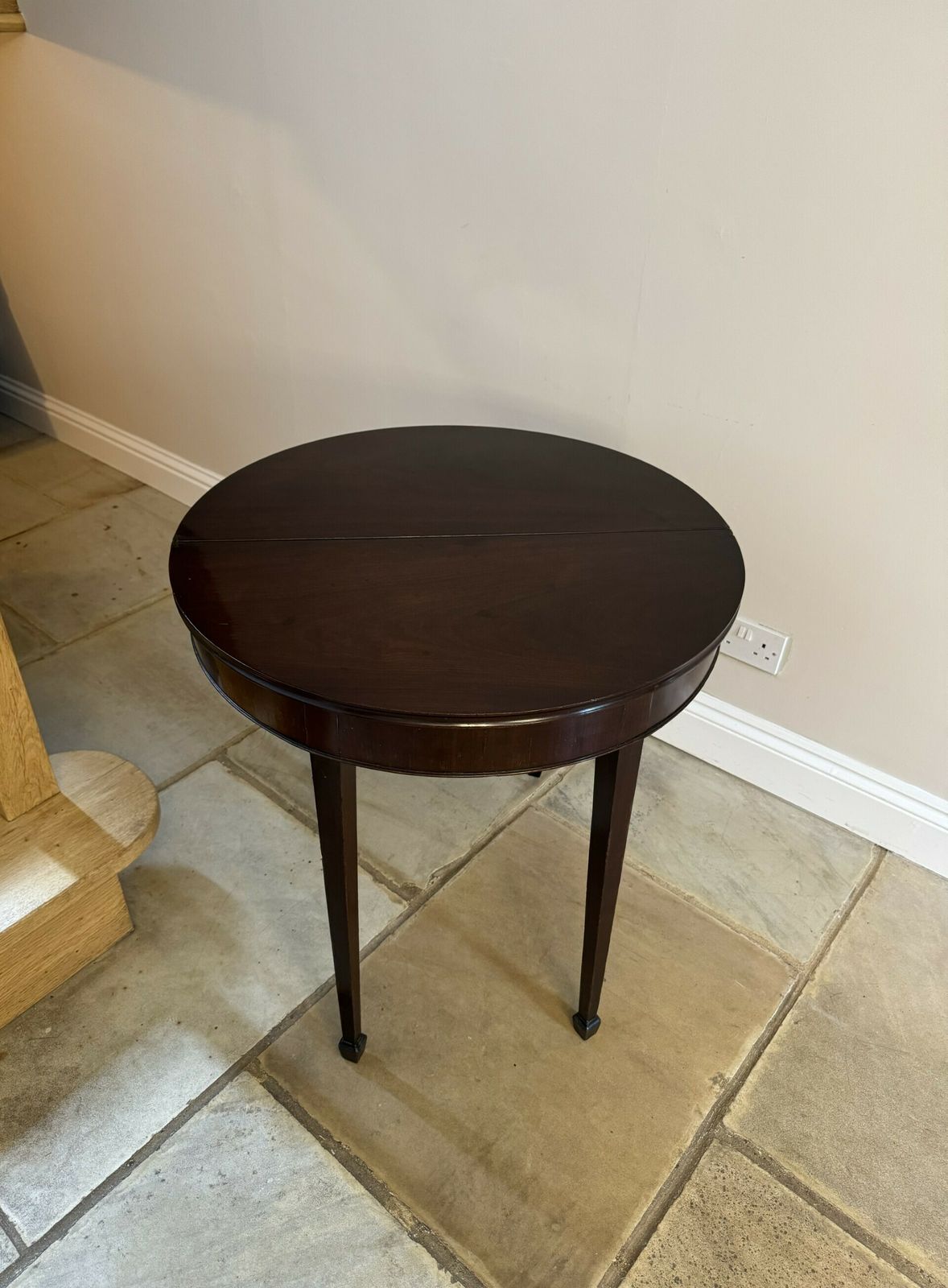 Antique George III Quality Figured Mahogany Demi Lune Shaped Tea Table photo vinterior