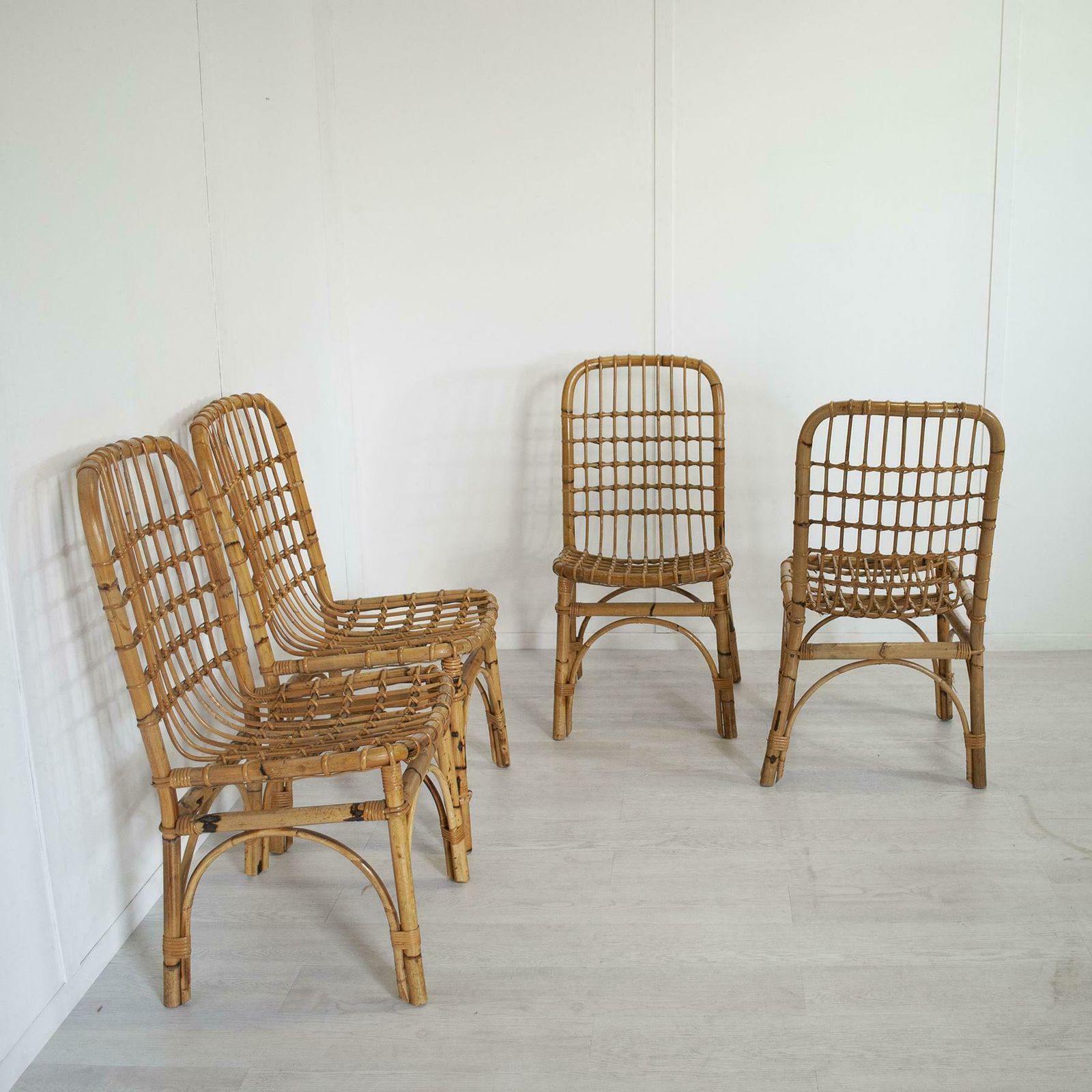 Set Of Four Italian Bamboo Folding Chairs Very Confortable, Mid 60s. photo for sale