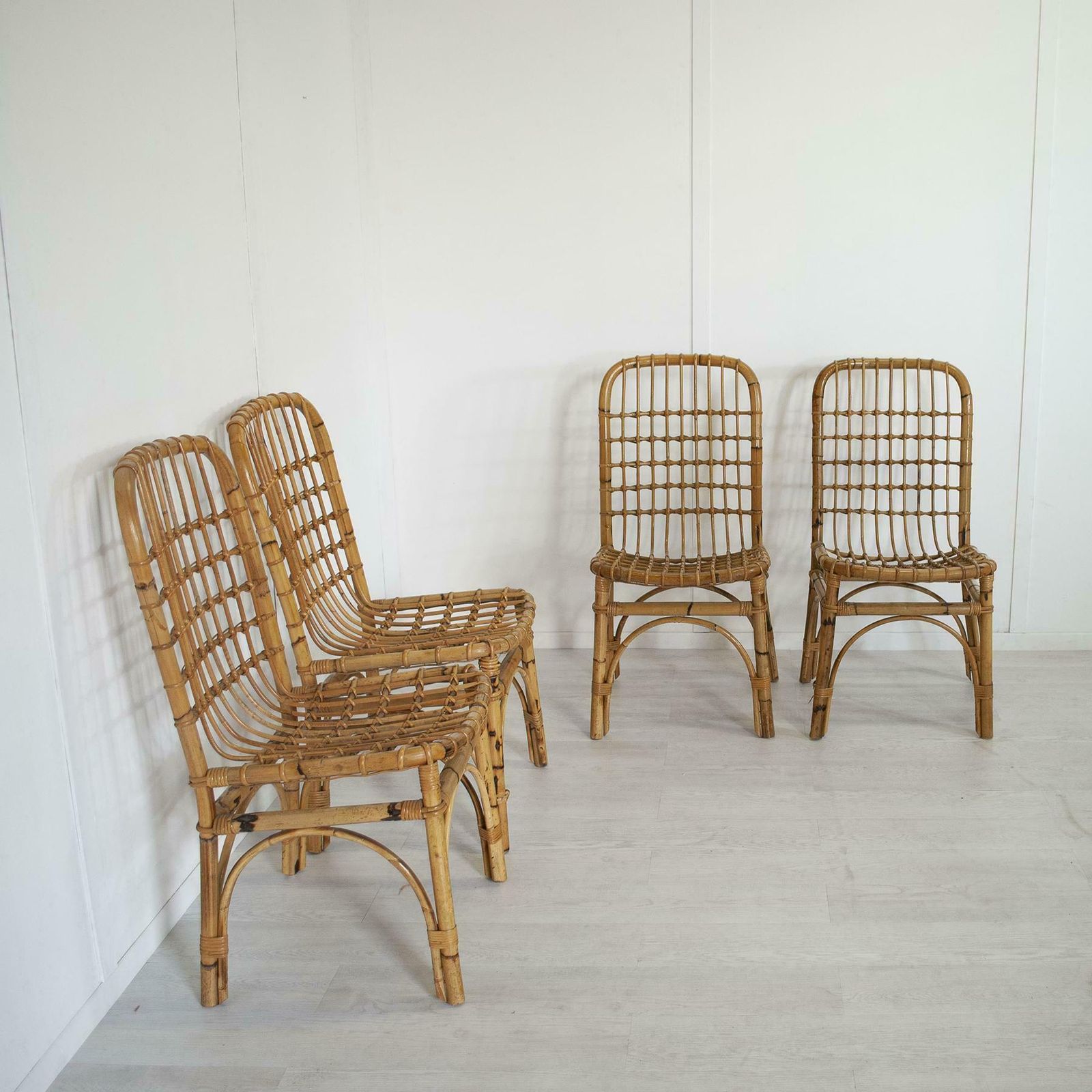 Furniture Set Of Four Italian Bamboo Folding Chairs Very Confortable, Mid 60s. photo