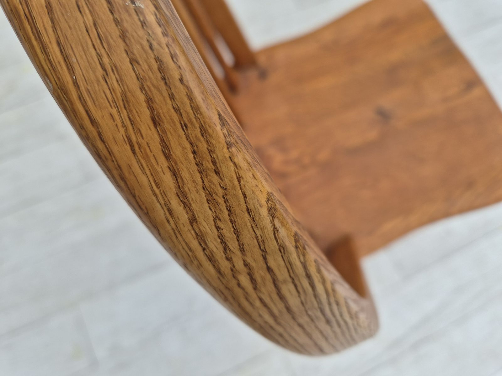 photo buy 1960s, Set Of 4 Scandinavian Dining Chairs In Solid Oak Wood, Original Good Condition.