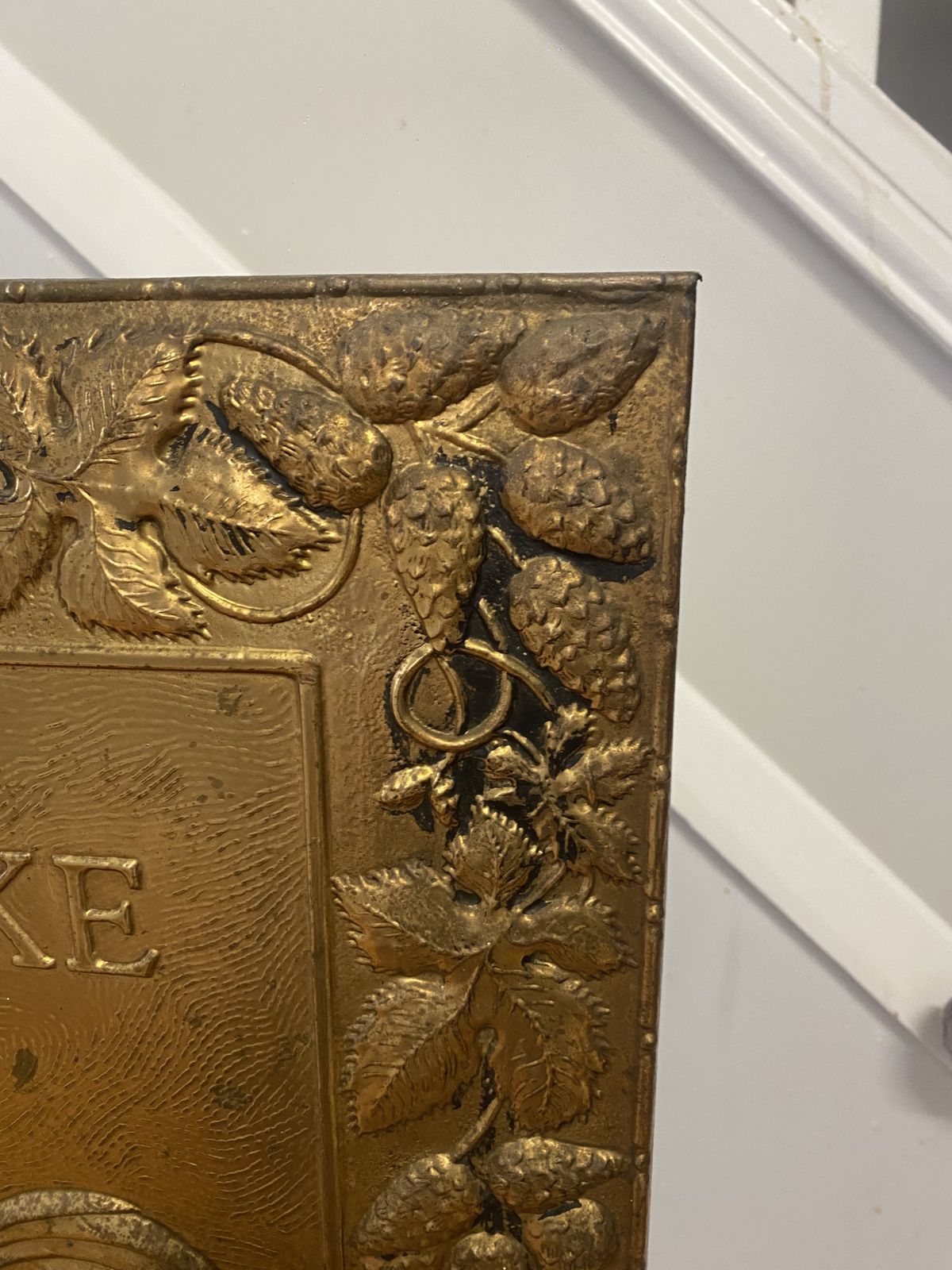 Antique Pressed Iron 19th Century “Take Courage” Ale Fire Place Screen Guard