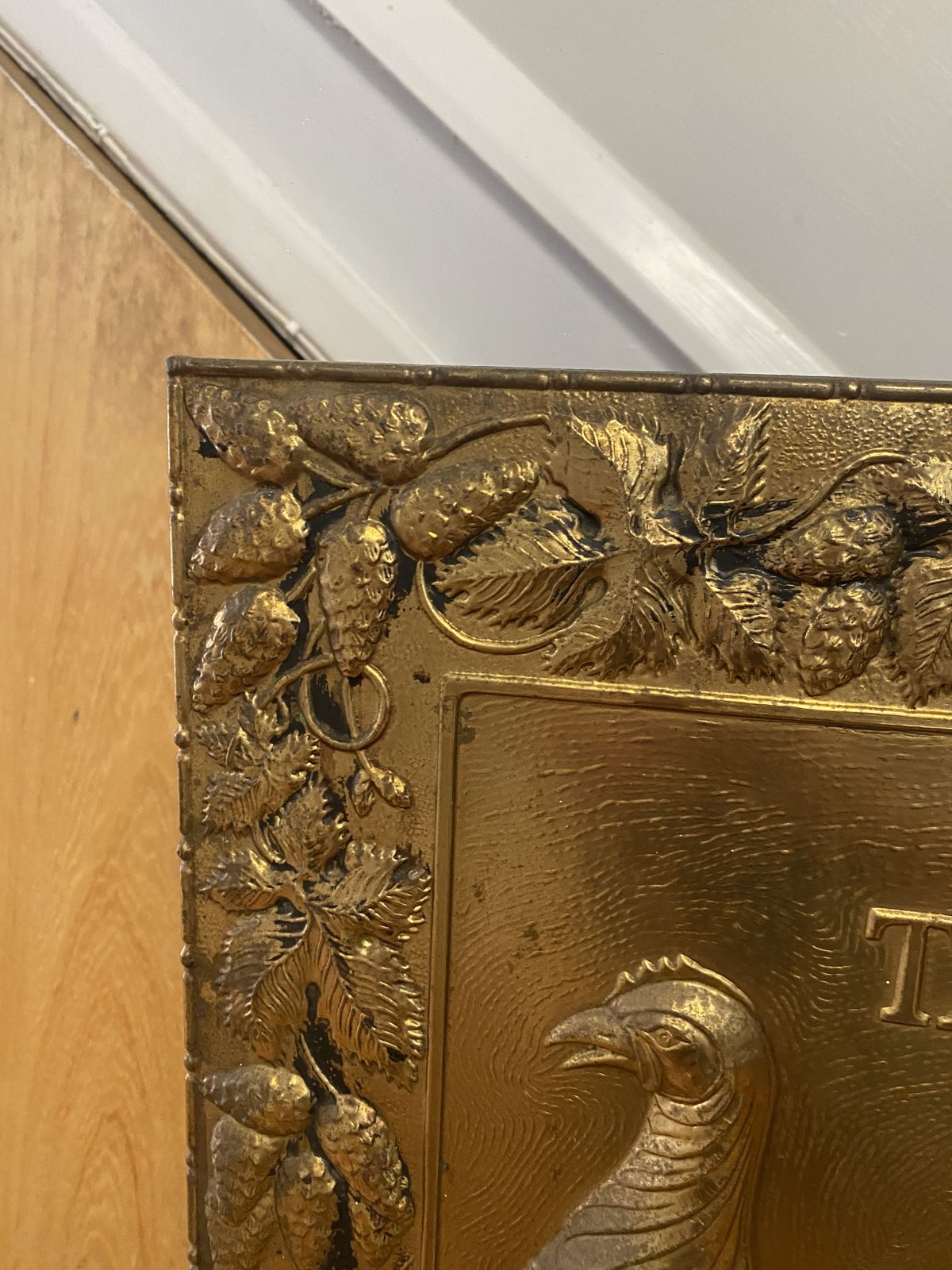 Antique Pressed Iron 19th Century “Take Courage” Ale Fire Place Screen Guard photo 700.0