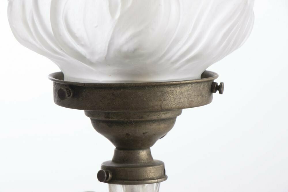 Art Deco Glass Table Lamp Of A Female Nude Holding A Torcher Lamp, British C.1930 photo vinterior