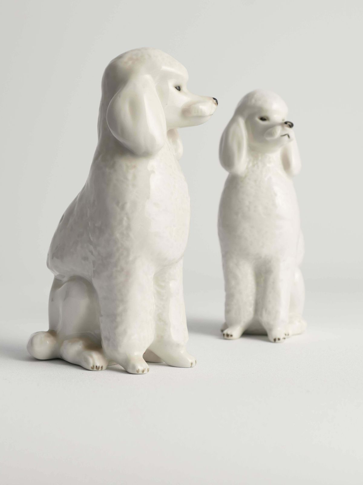 White Hand Painted Porcelain Poodle Dogs By Lomonosov, Soviet, 1960s, Set Of 2 photo Art