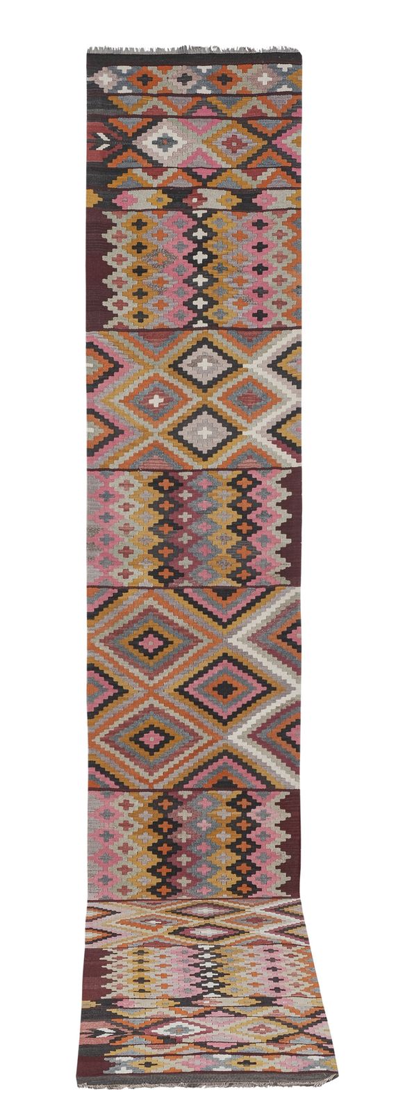 1960s Vintage Striped Turkish Kilim Runner Rug 2'6'' X 14'11''