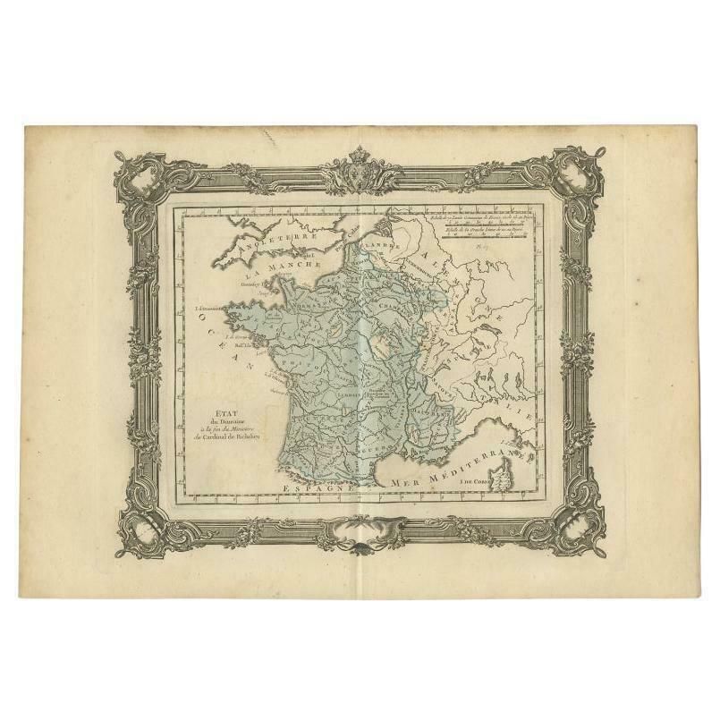 Antique Map Of France At The End Of The Ministry Of Cardinal Richelieu, 1765