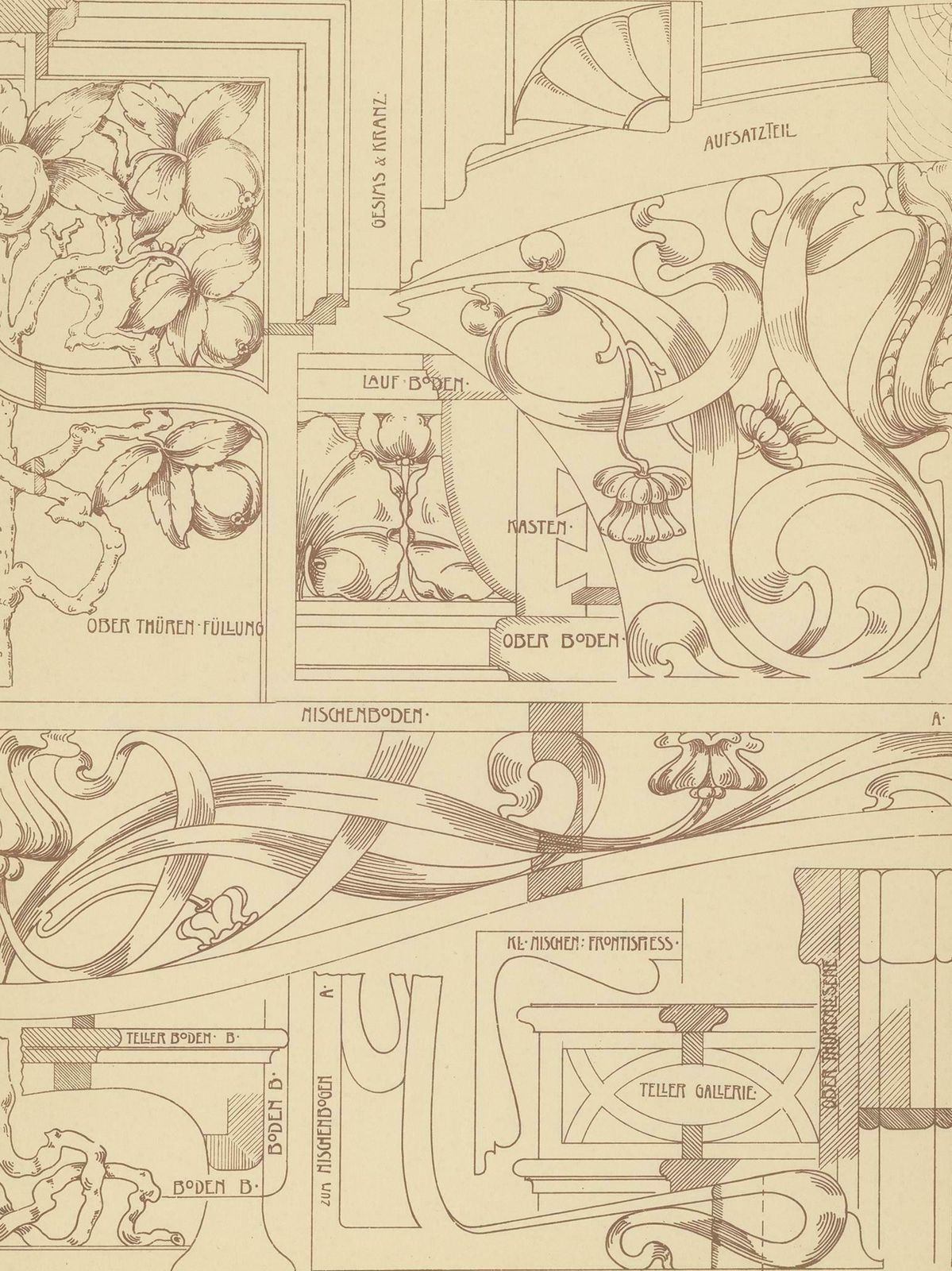 Pl. 32 Antique Print Of Details Of A Buffet By Kramer, Circa 1910 photo furniture