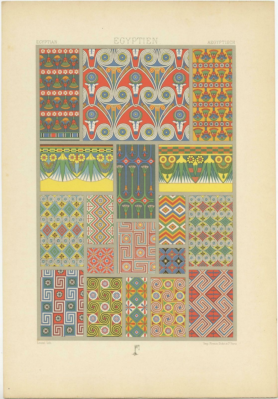 Pl. 3 Antique Print Of Egyptian Painted Tomb Ceiling By Racinet, 'Circa 1890' photo for sale