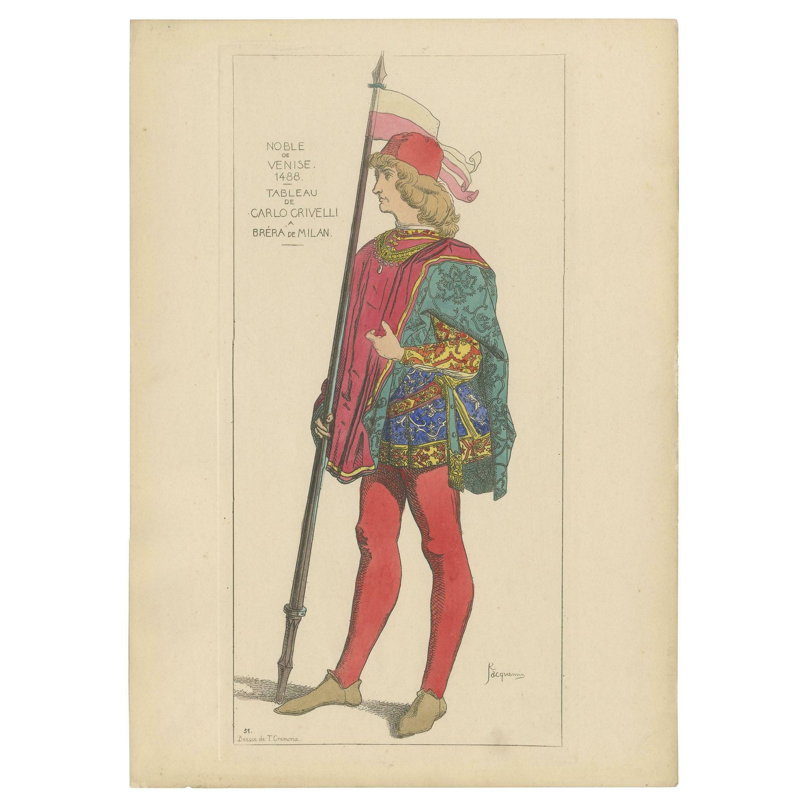 Antique Print Of A Nobleman From Venice By Jacquemin 'C.1870'