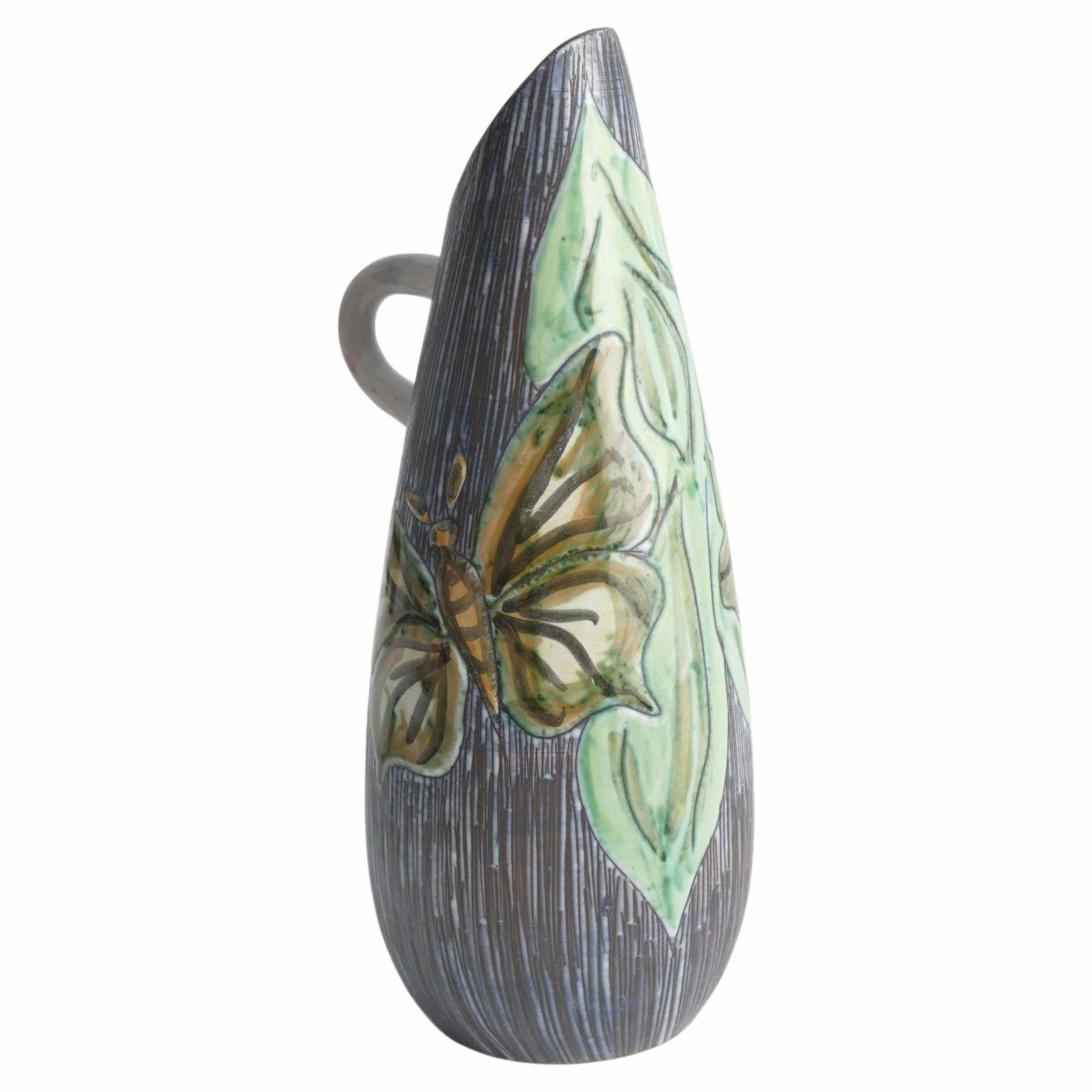 Mid Century Modern Stoneware Vase With Sgraffito And Butterflies. Sweden, 1950s