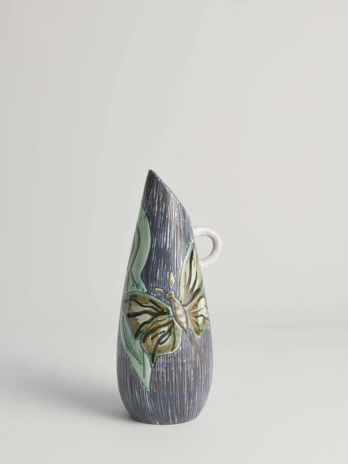 Mid Century Modern Stoneware Vase With Sgraffito And Butterflies. Sweden, 1950s photo 236.0