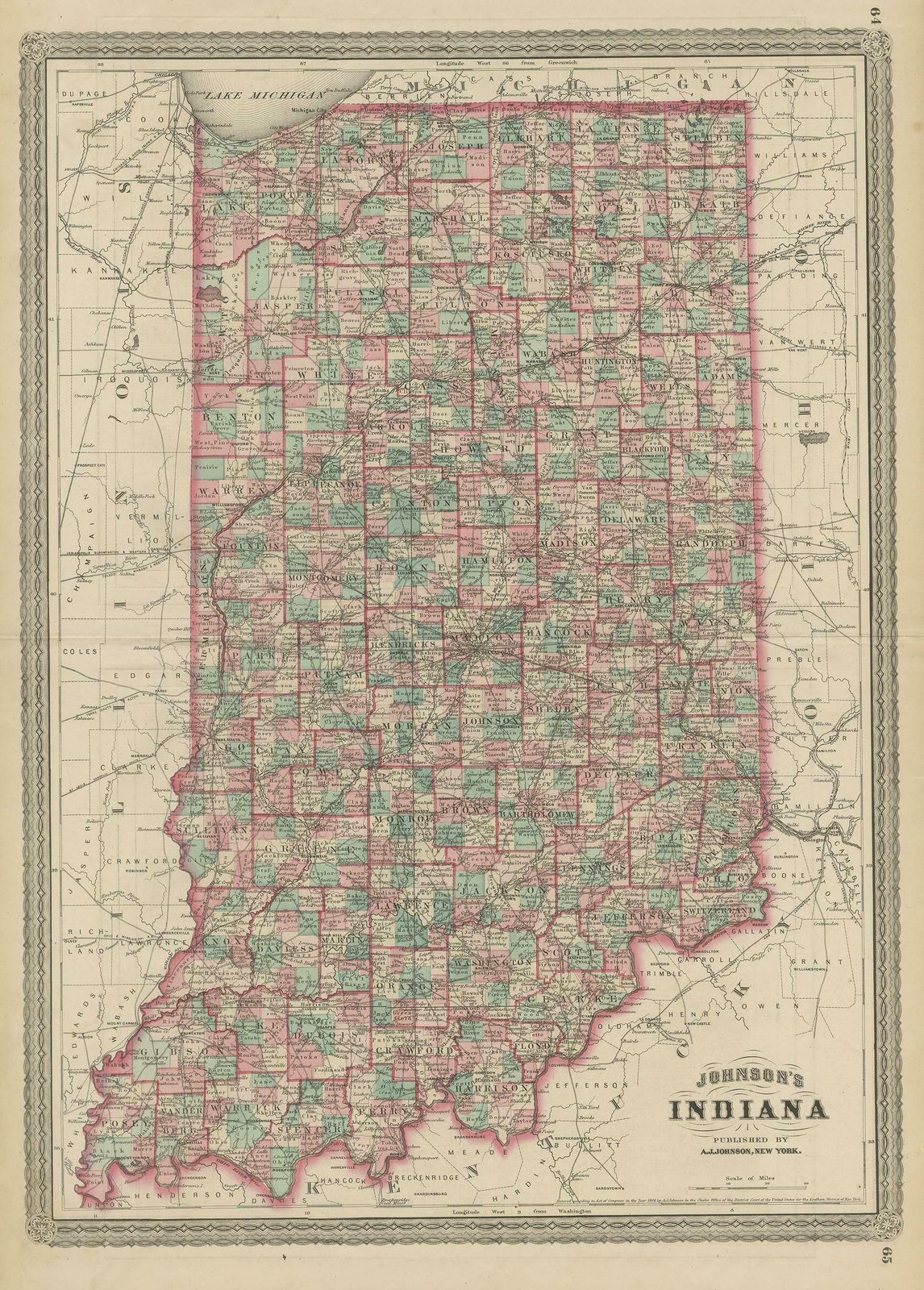 Antique Map Of Indiana By Johnson, 1872 photo furniture