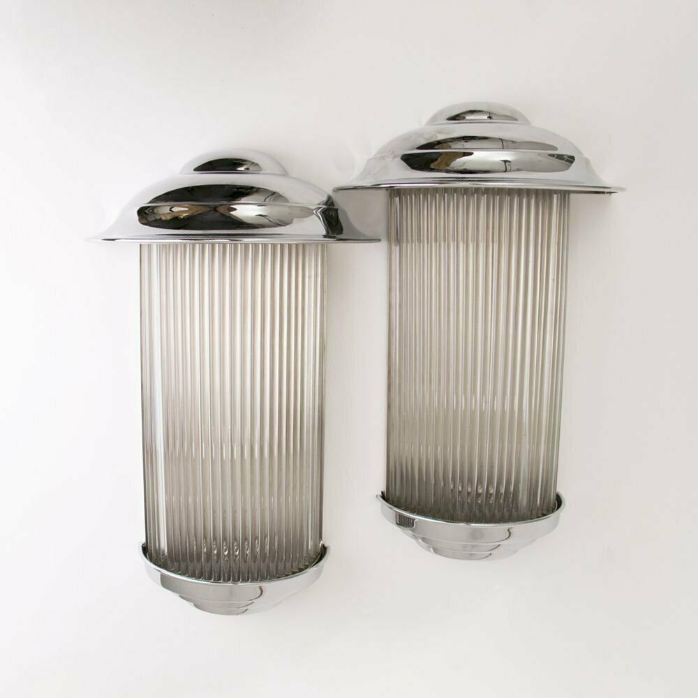 Pair Of Art Deco Odeon Style Wall Lights, British C.1930