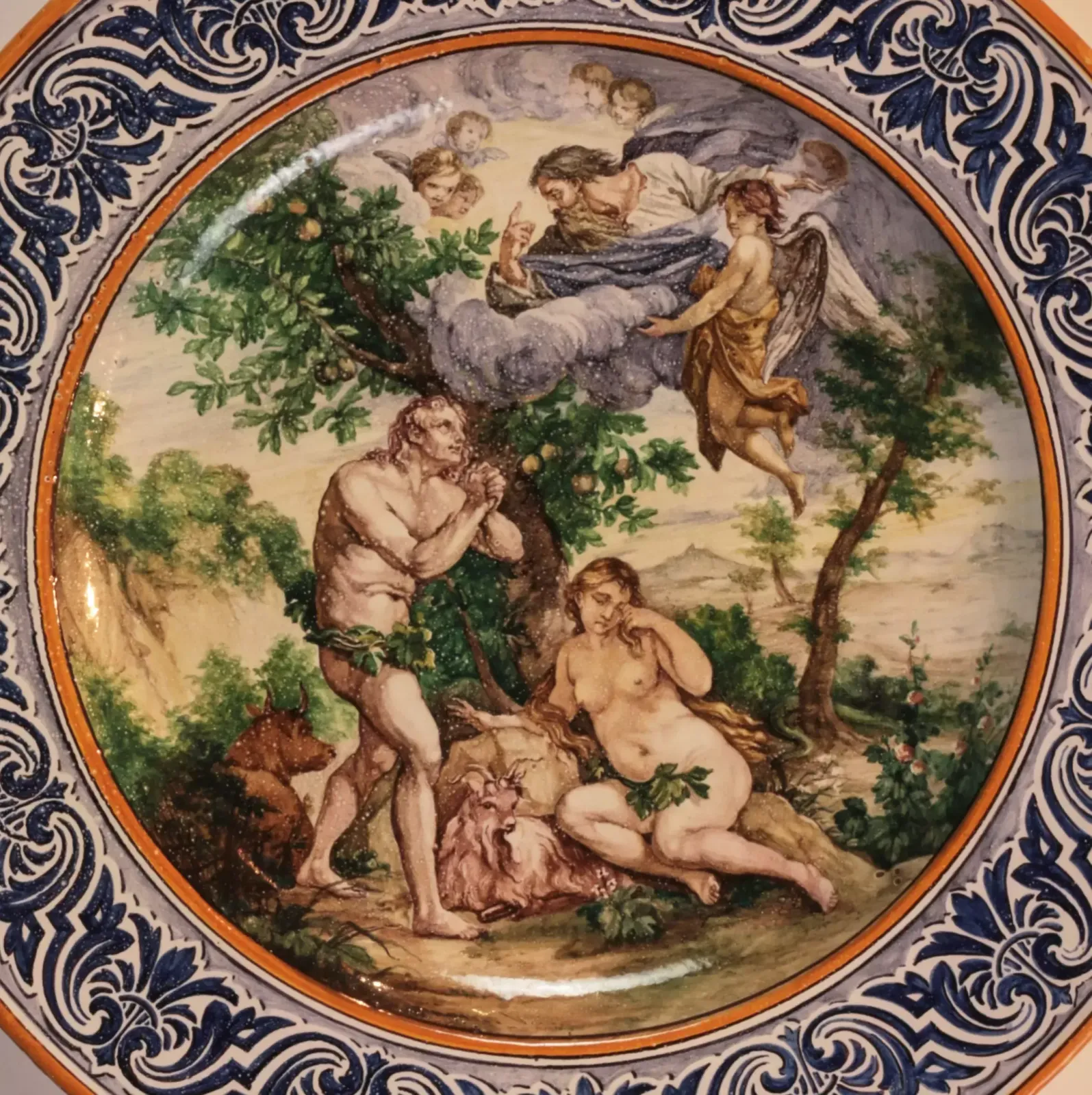 A Dish Of Italian Majolica "Expulsion From Paradise". photo Art