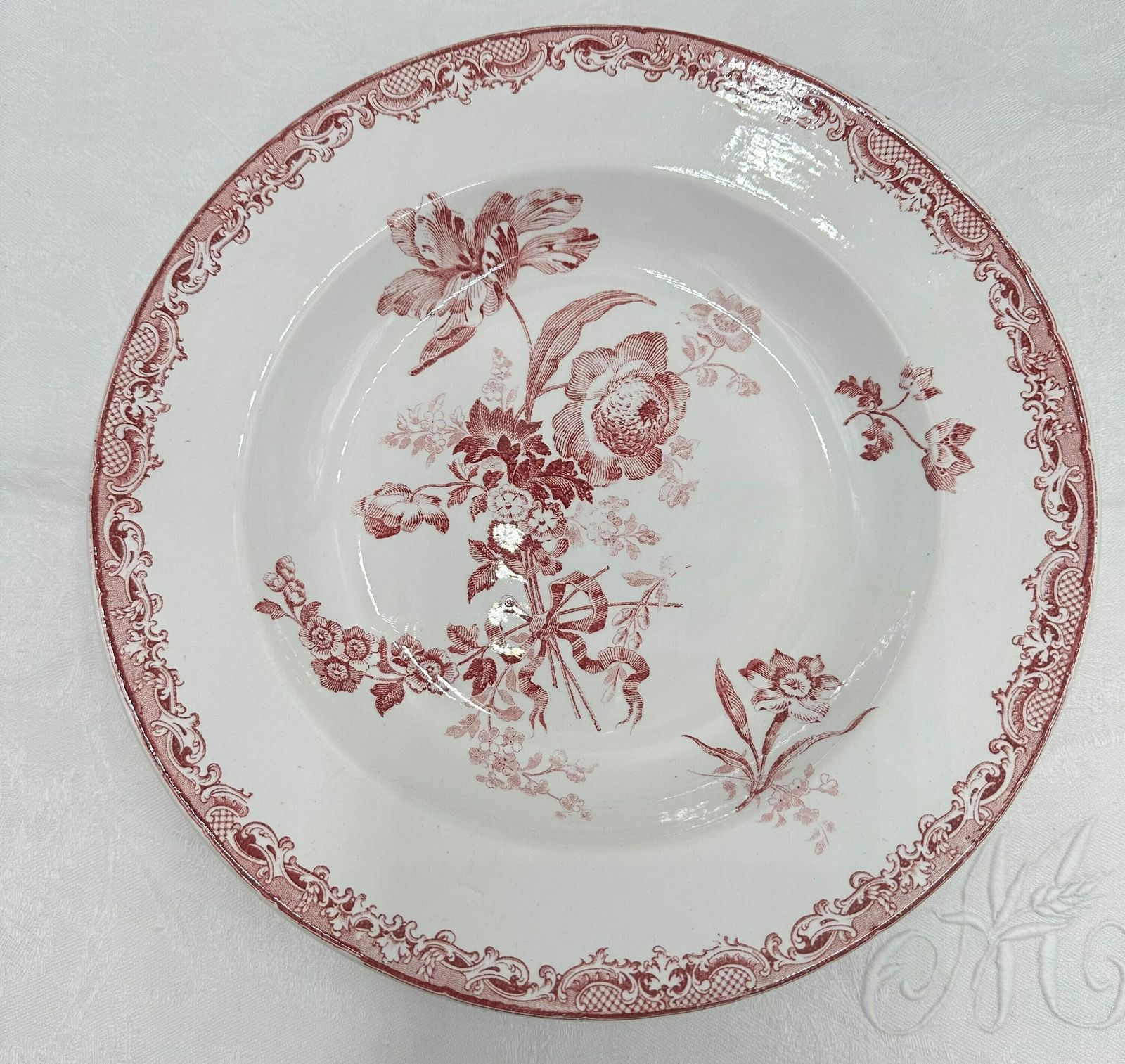 Sarreguemines Red Plates Set Of 20 Plates, Fontanges Dinner Soup And Dessert Plates, Ironstone Tableware Service photo Home Decor