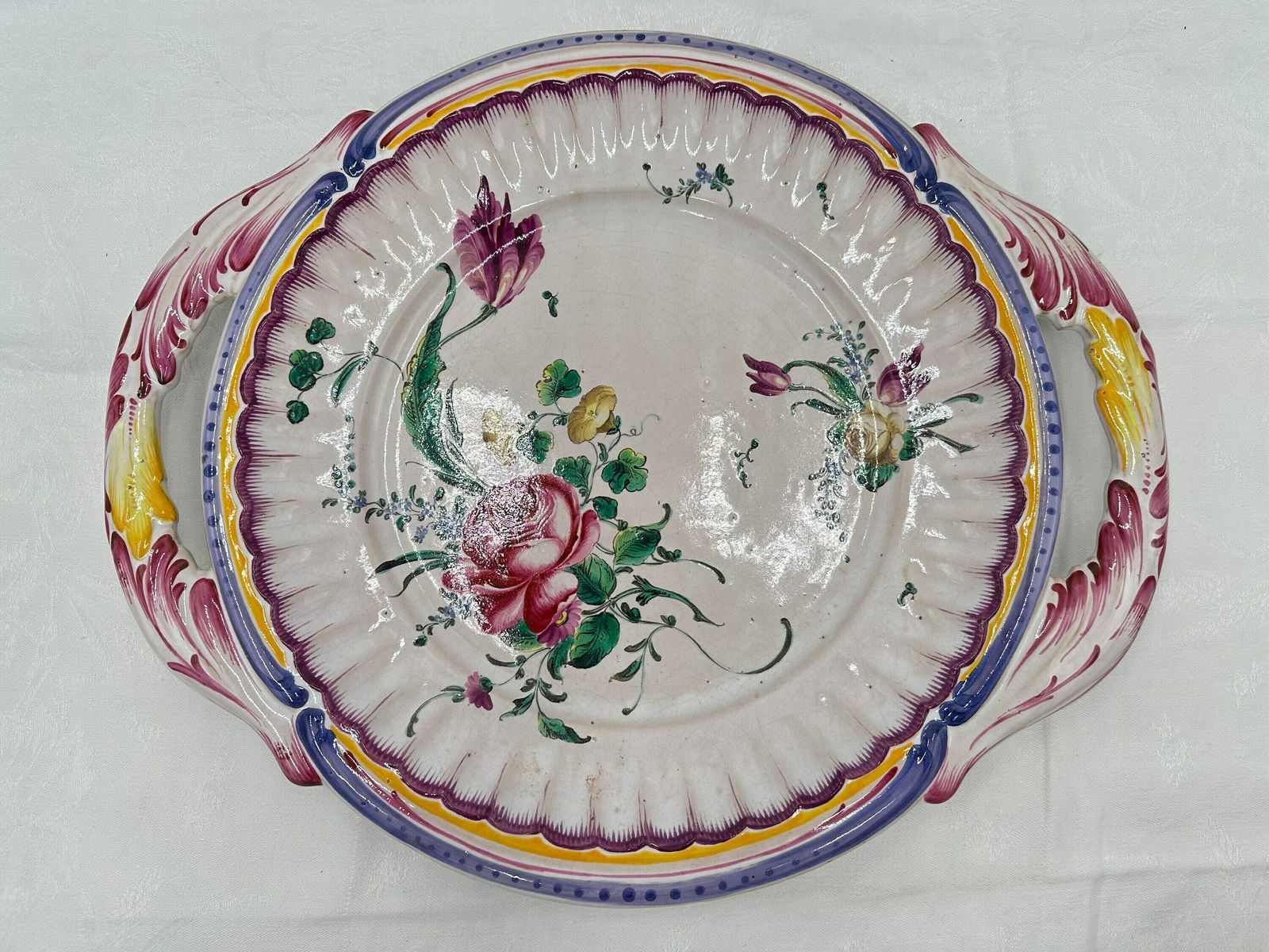Antique French Hand Painted Pottery Covered Tureen With Plate By Niderviller Mushroom Cauliflower Handle photo vintage