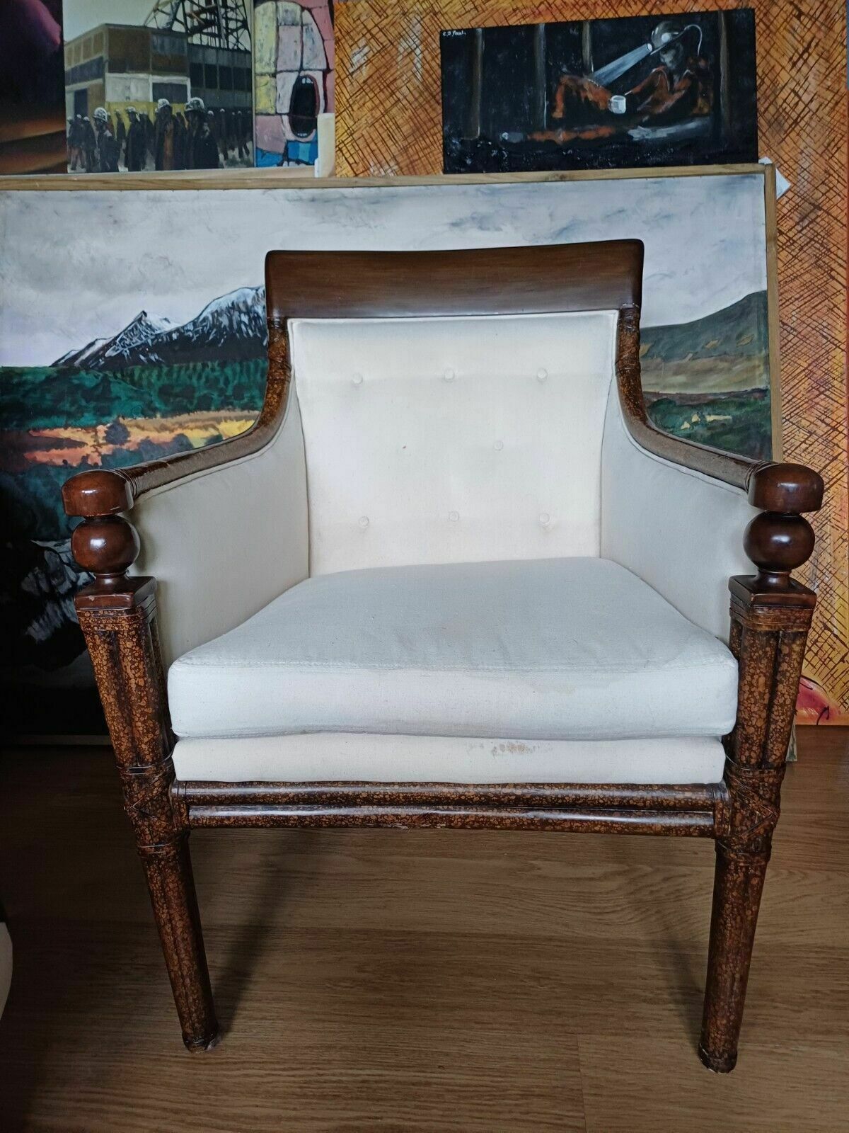 Stunning Mid Century Faux Painted Bamboo French Armchair photo Furniture