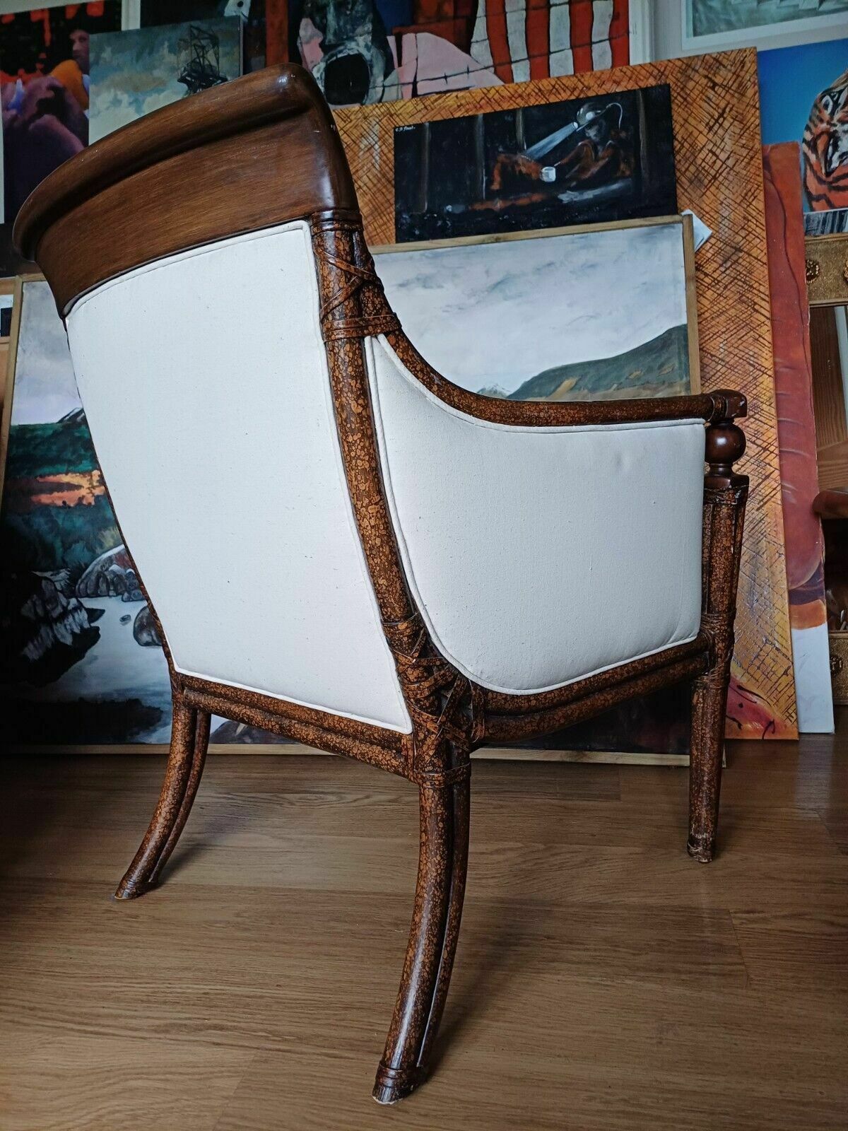 Stunning Mid Century Faux Painted Bamboo French Armchair photo vinterior