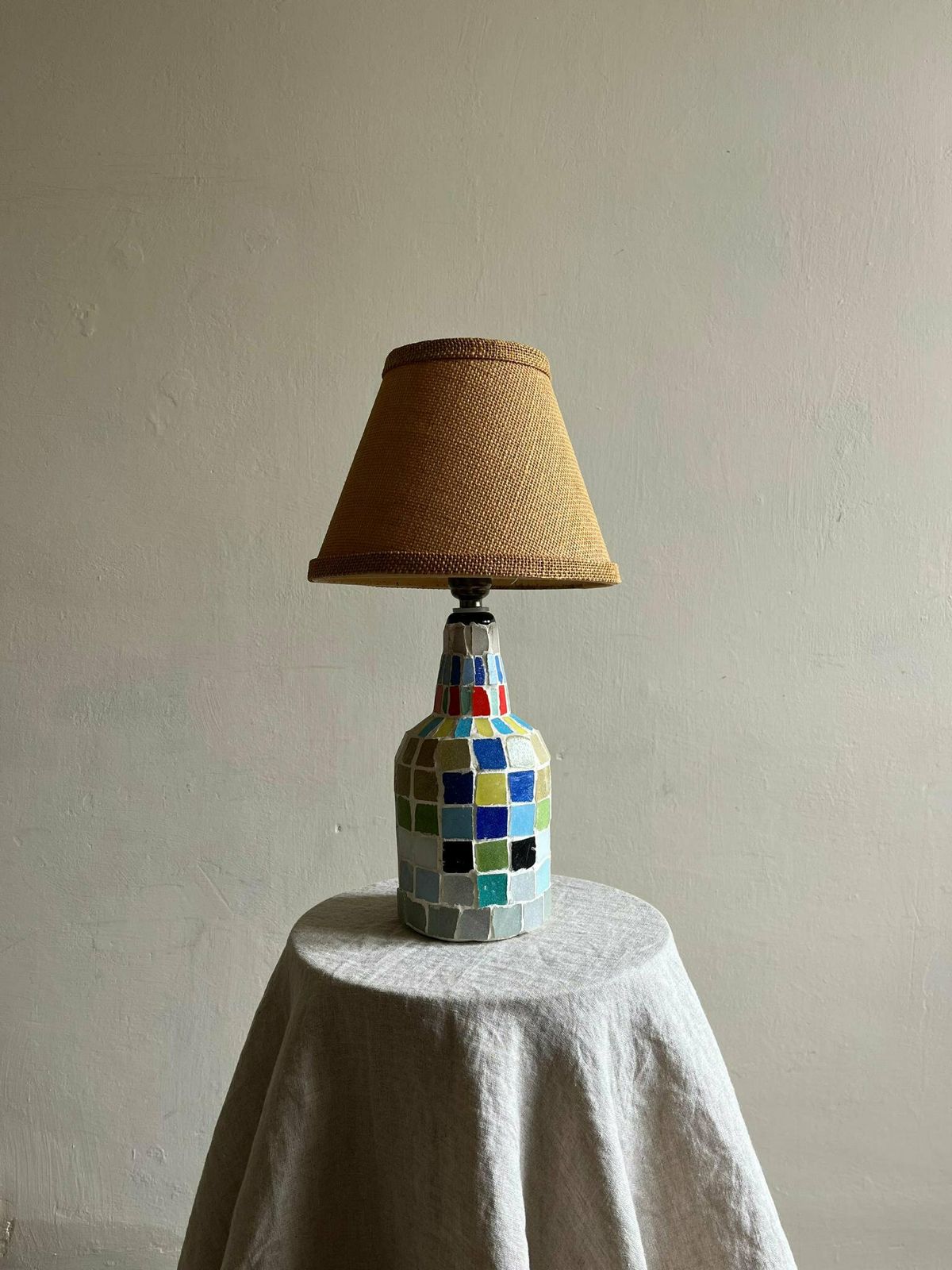 Mid Century Mosaic Tile Table Lamp Handmade Spanish Accent Light In Ceramic And Glass