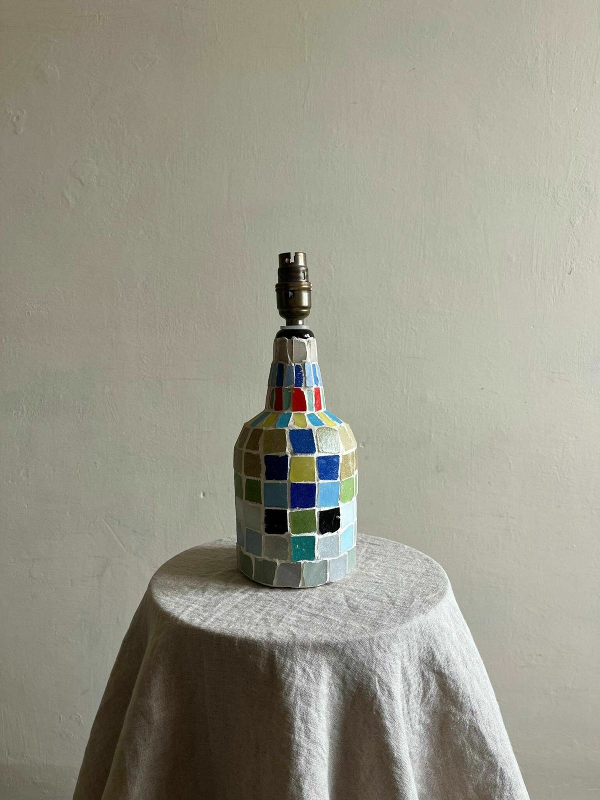 Mid Century Mosaic Tile Table Lamp Handmade Spanish Accent Light In Ceramic And Glass photo Lighting