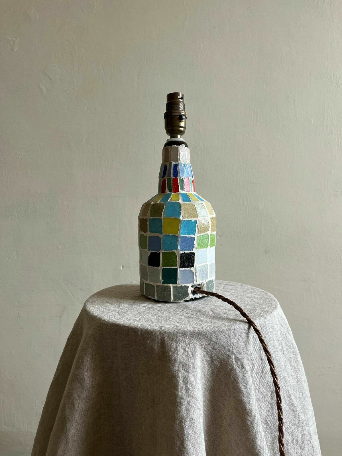 Mid Century Mosaic Tile Table Lamp Handmade Spanish Accent Light In Ceramic And Glass photo vinterior