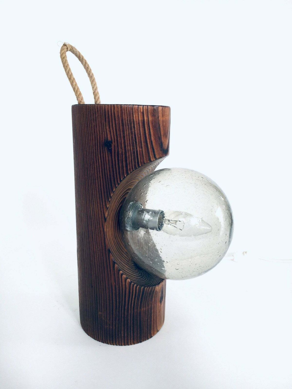 photo vinterior Brutalist Design Wood Table Or Wall Lamp By Temde Leuchten, Switzerland 1960's