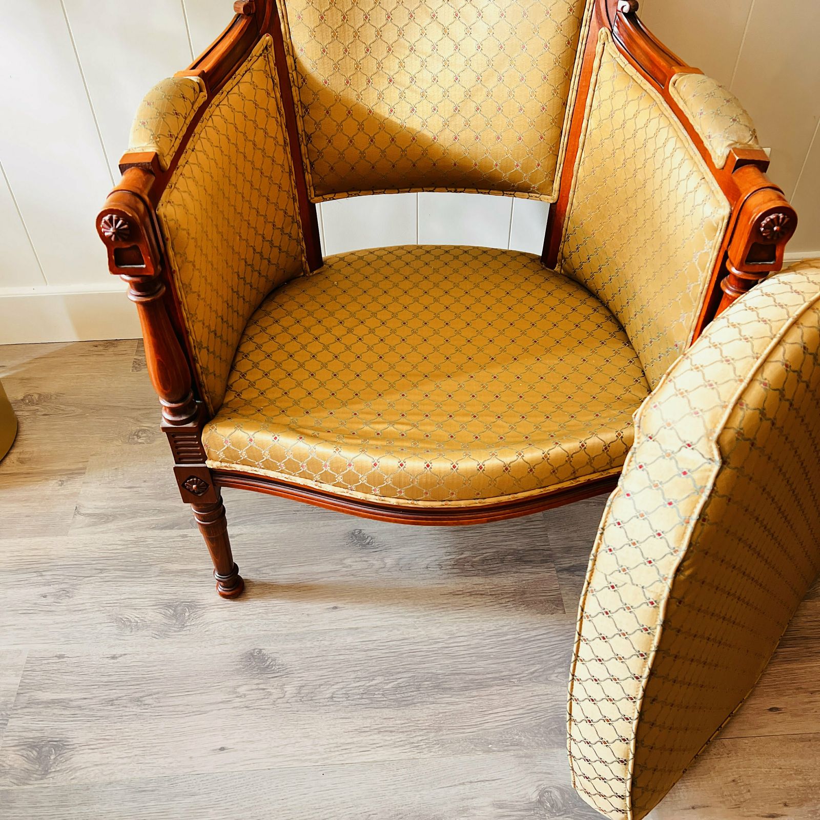 Een Paar Franse Bergèrefauteuils In Louis XVI Stijl, Hout En Riet photo vintage