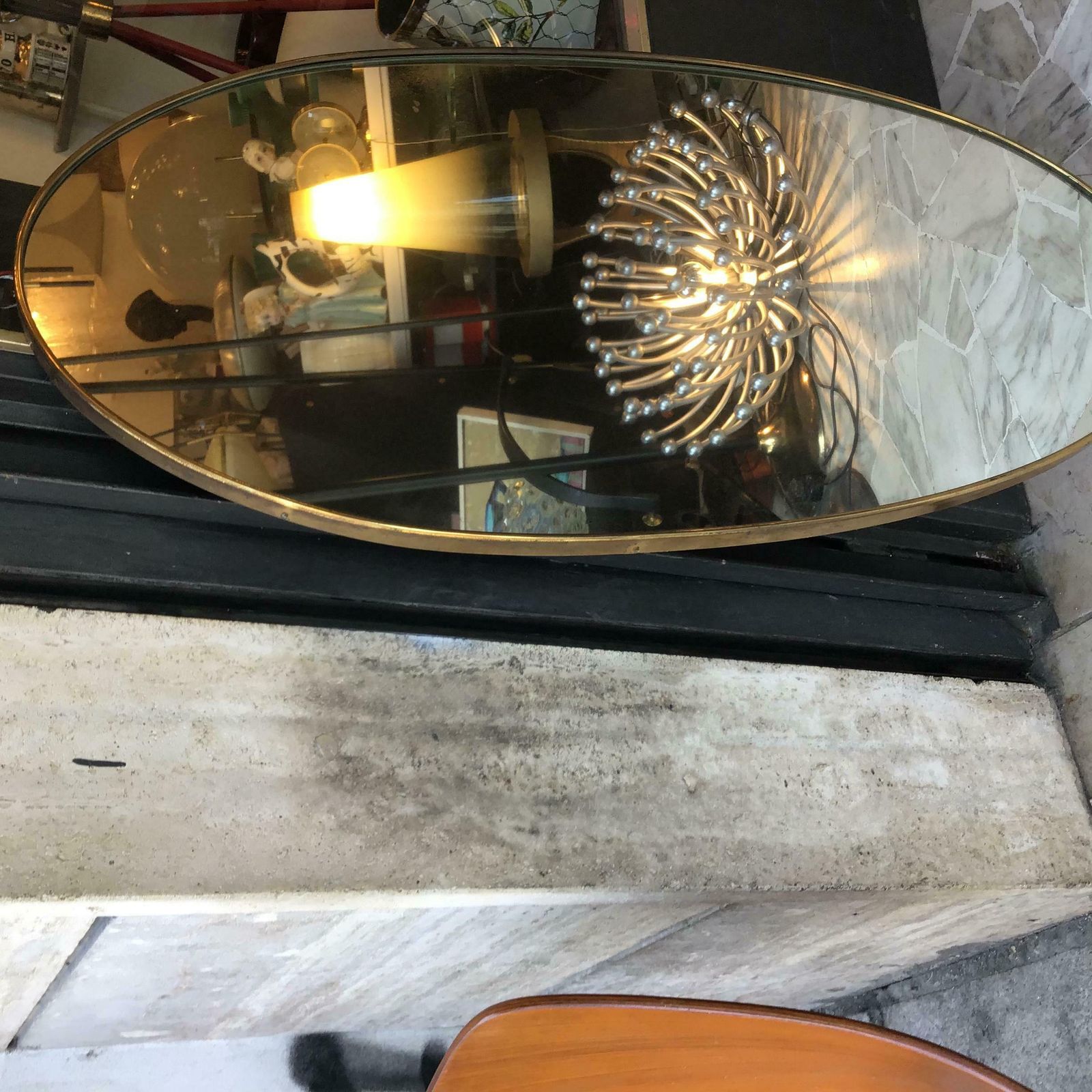 Fontana Arte Ovale Mirror Brass Wood Mirrored Glass 1950 Italy photo for sale