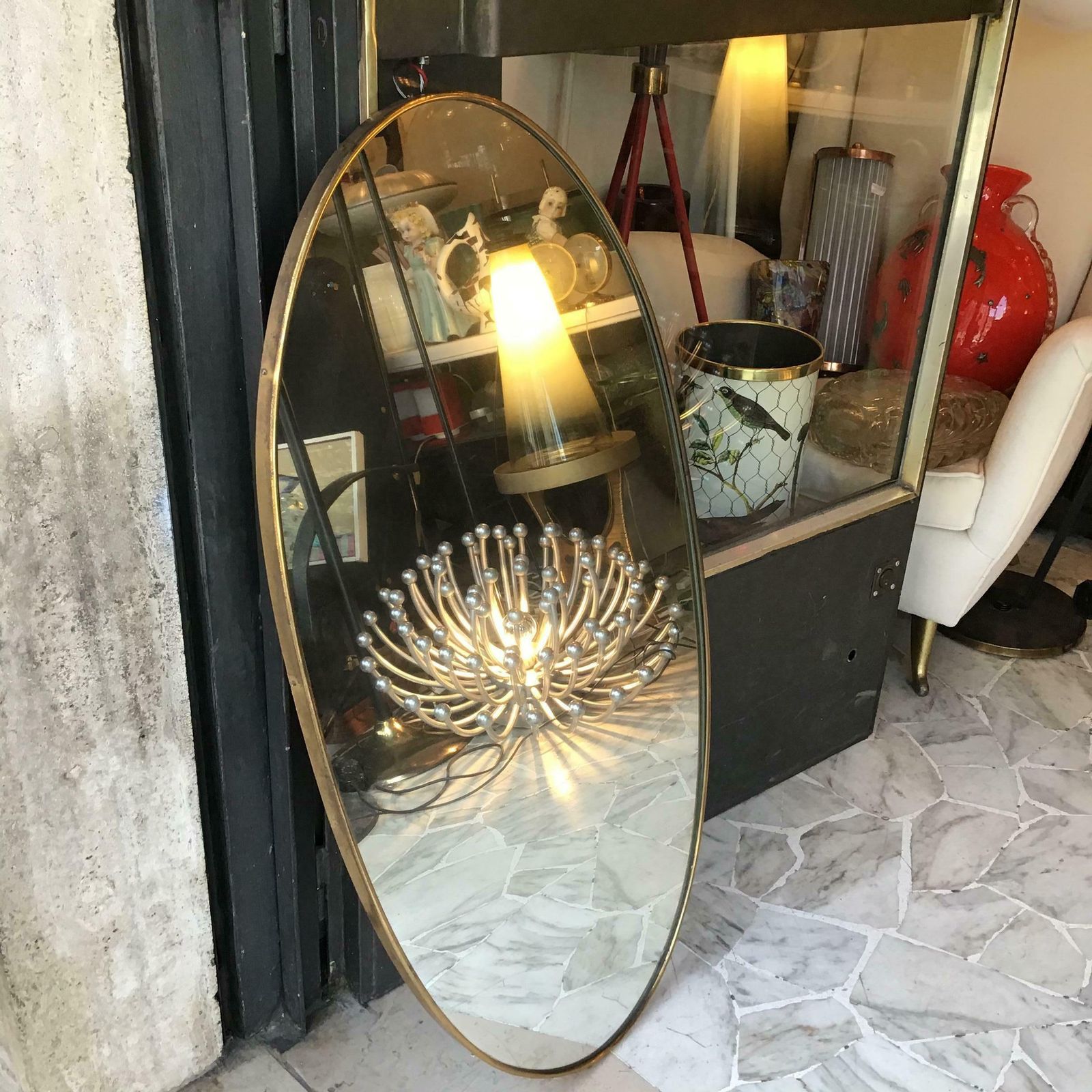Fontana Arte Ovale Mirror Brass Wood Mirrored Glass 1950 Italy photo Home Decor