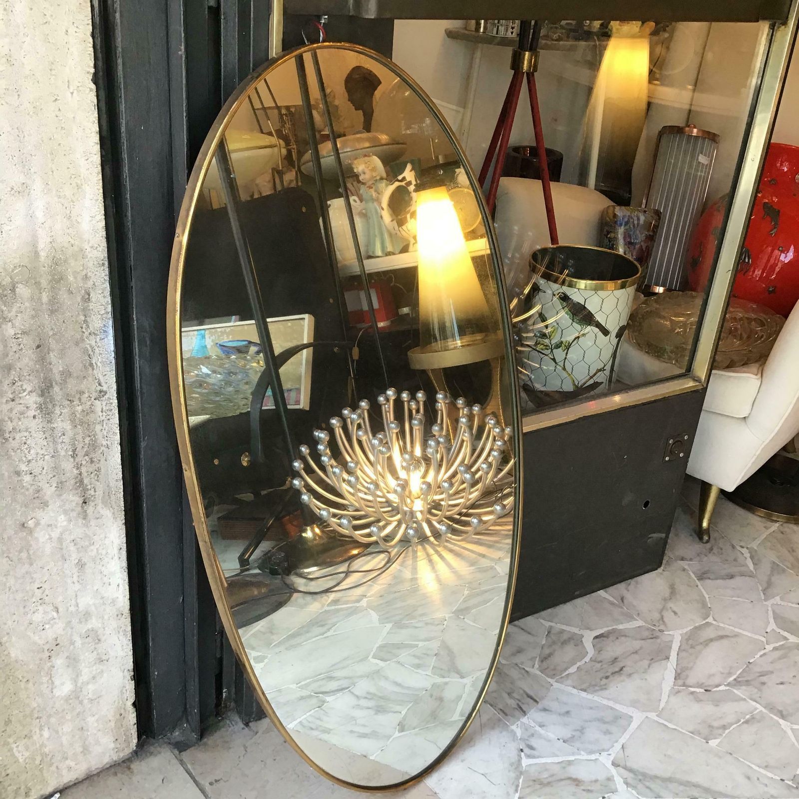 Fontana Arte Ovale Mirror Brass Wood Mirrored Glass 1950 Italy photo buy
