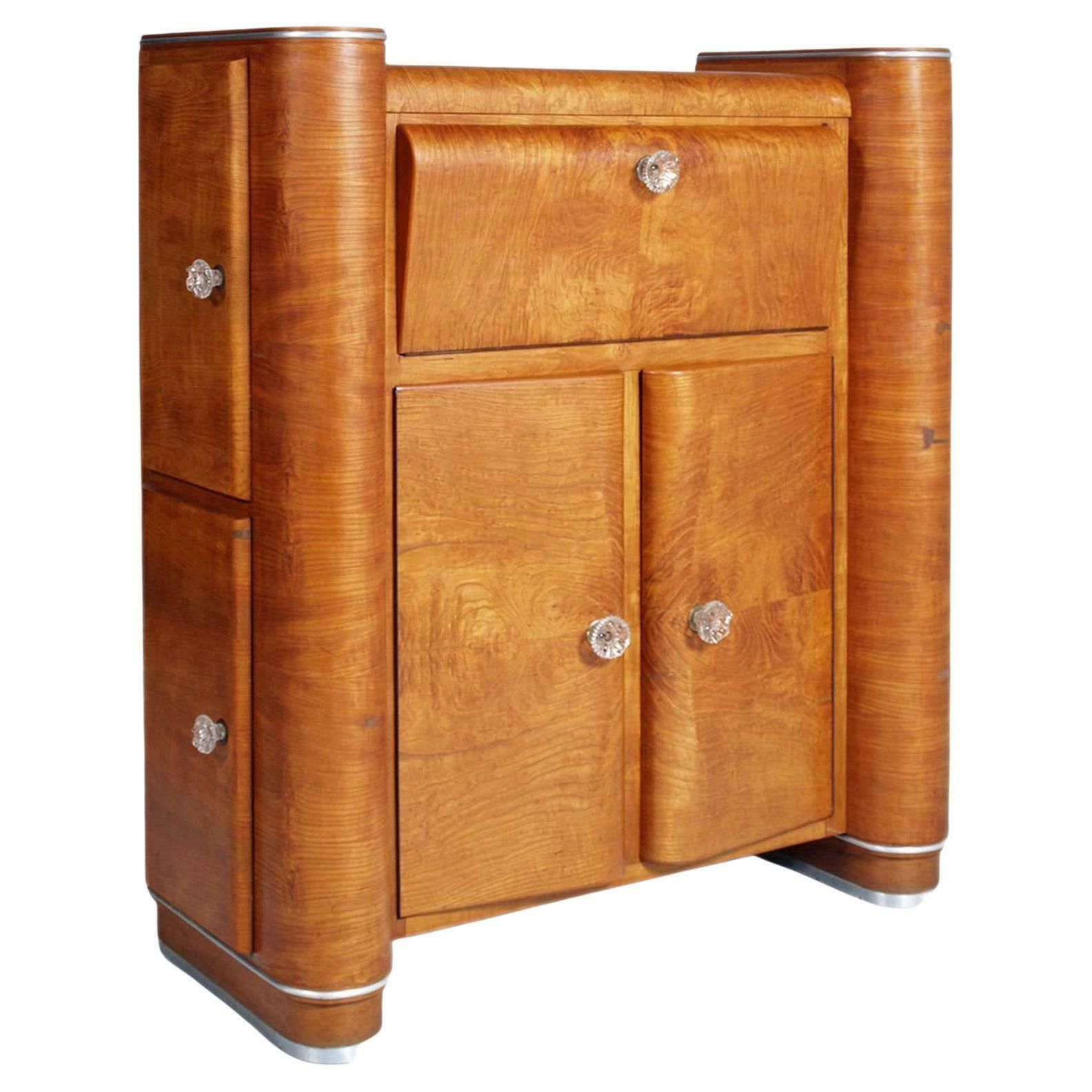 1940s Art Decò Rounded Cabinet Dry Bar Sideboard By A. Fallica For A. Liporesi