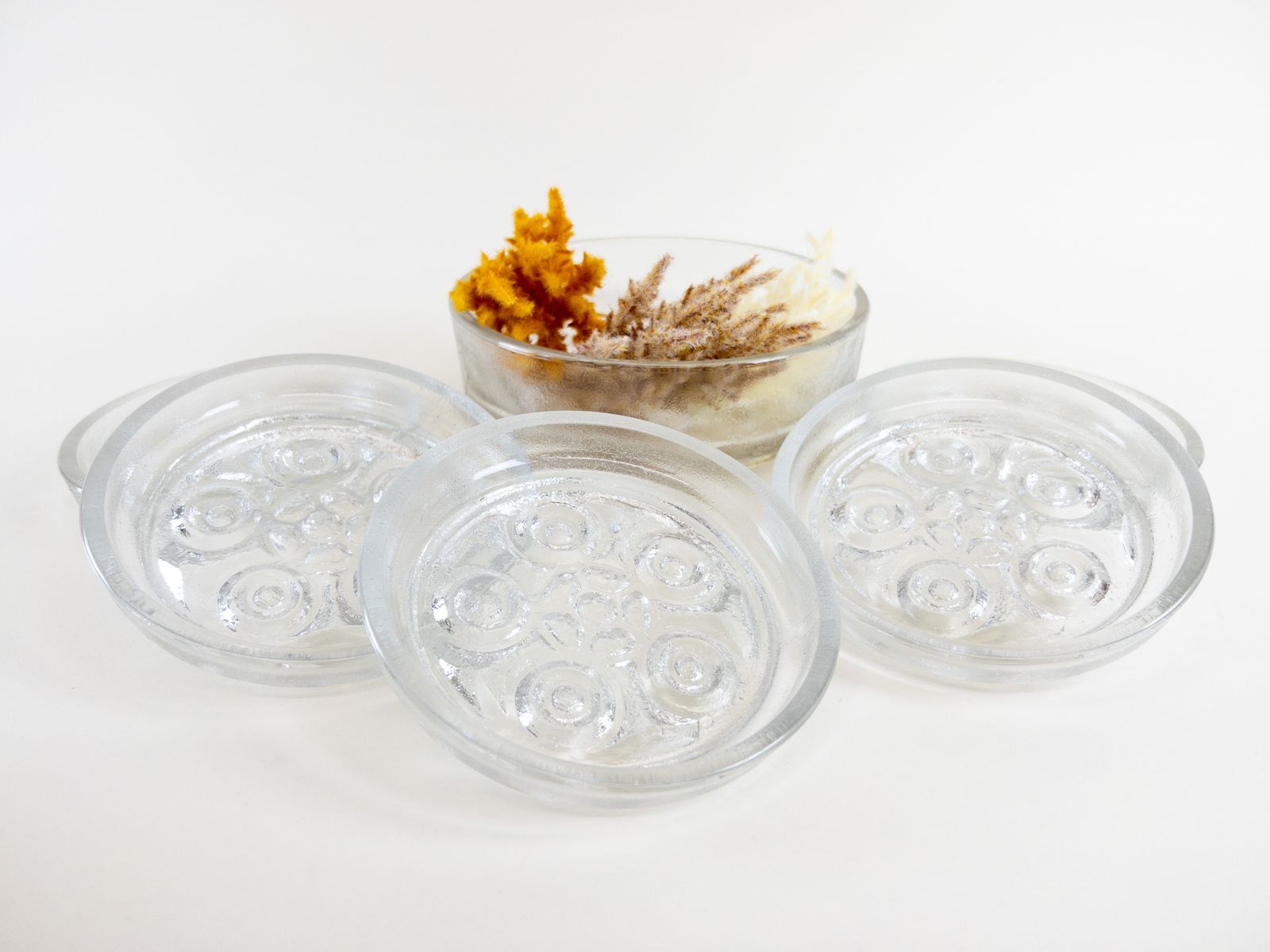 Retro Glass Bowl Set By Walther Glass   "On The Rocks" Dessert Or Salad Bowls   Made In Germany photo vinterior