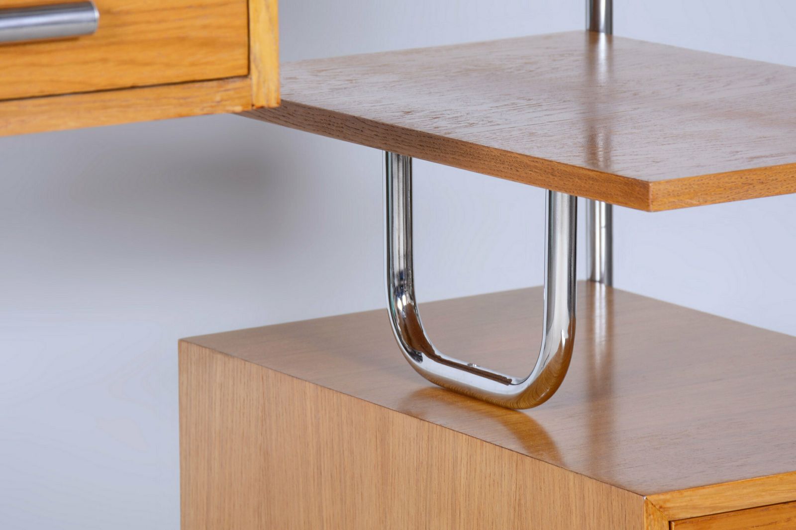 Furniture Restored Bauhaus Writing Desk, Oak, Chrome Plated Steel, Germany, 1930s photo