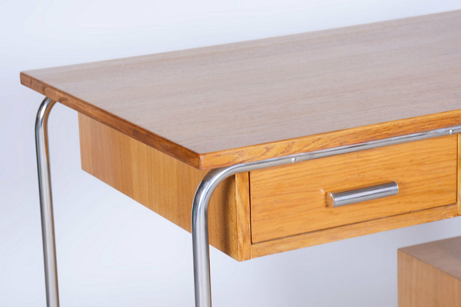 photo buy Restored Bauhaus Writing Desk, Oak, Chrome Plated Steel, Germany, 1930s